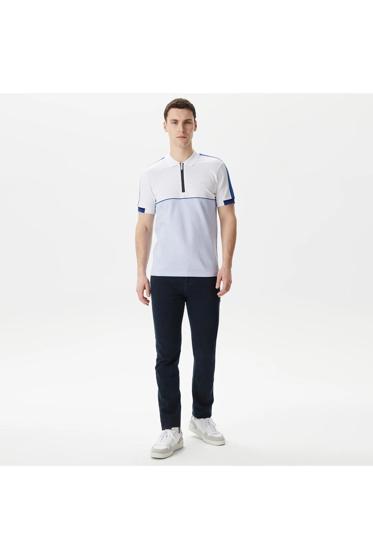تی شرت یقه پولو آبی مردانه چوگان معمولی با بلوک رنگ مناسب لاگوست Lacoste