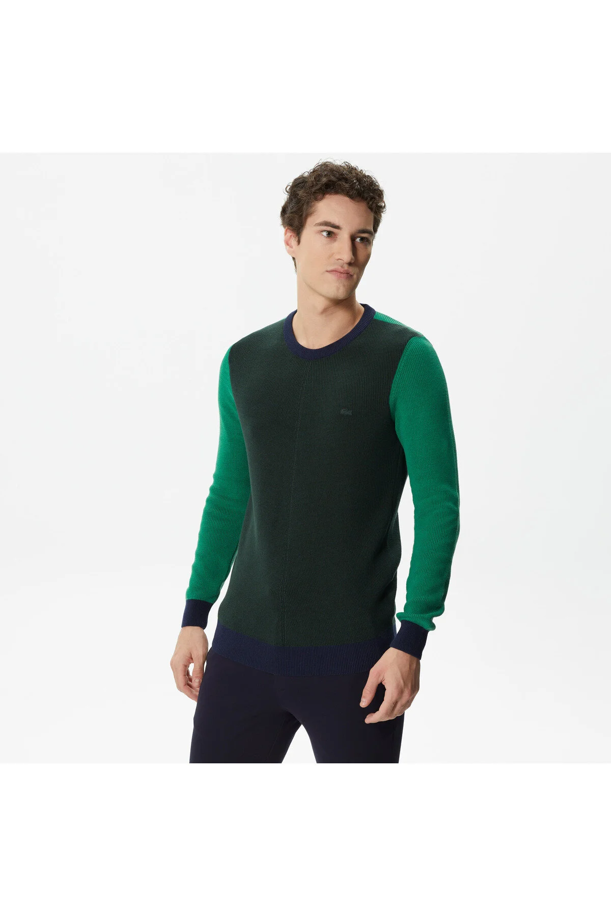 پلیور سبز مردانه دوچرخه سواری آستین بلند و منظم لباس Blok تیره Green Triko لاگوست Lacoste