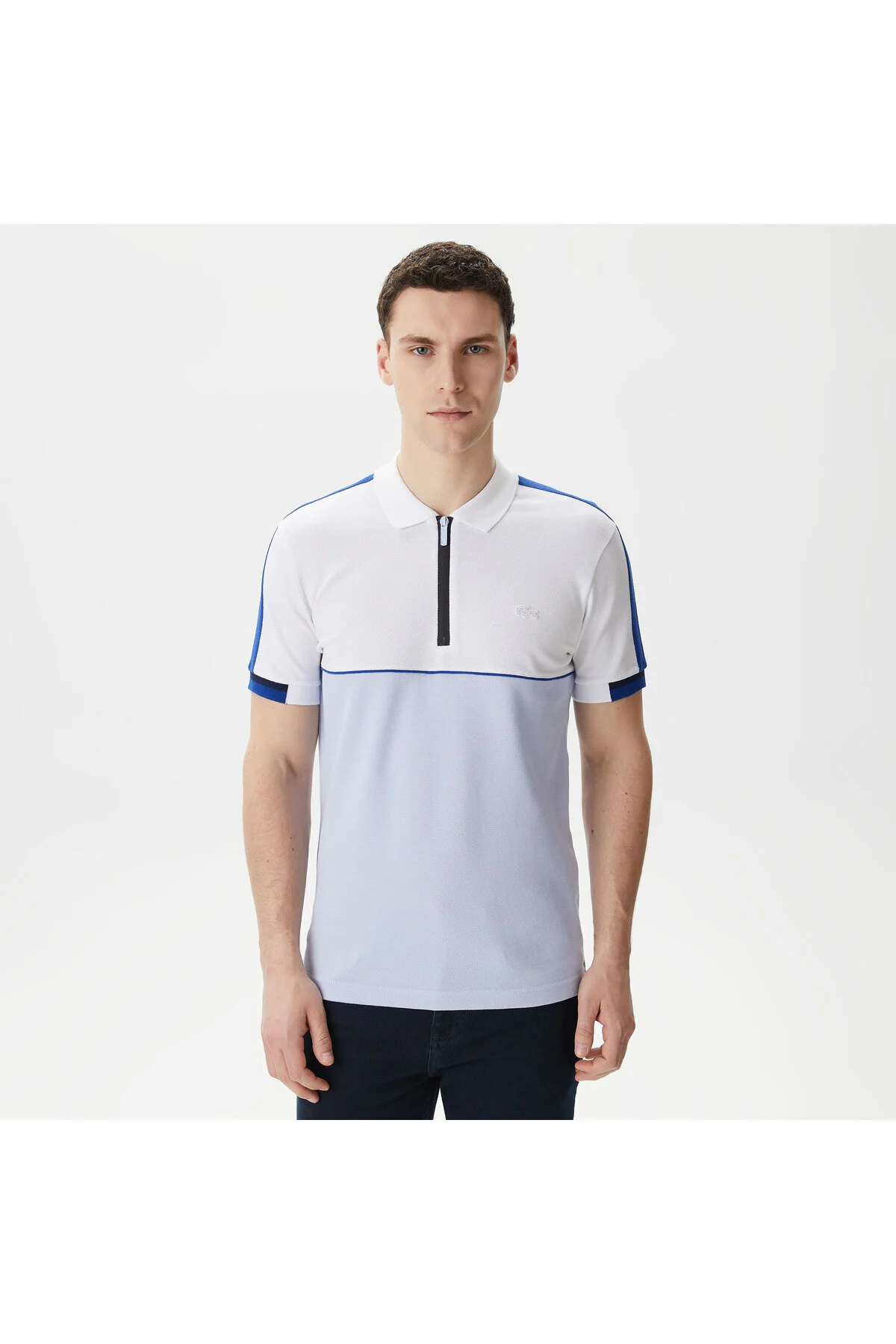 تی شرت یقه پولو آبی مردانه چوگان معمولی با بلوک رنگ مناسب لاگوست Lacoste