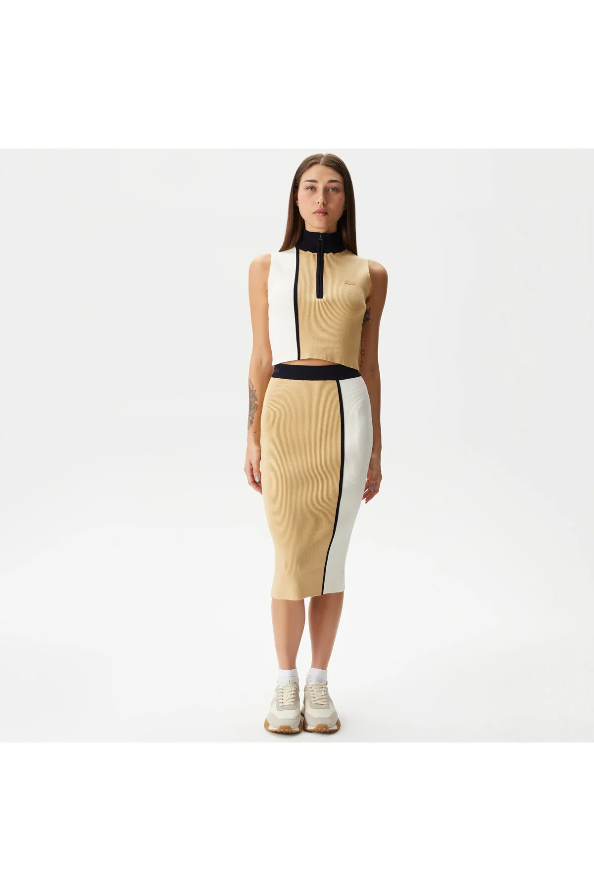 دامن چند رنگ زنانه قهوه ای اورجینال Lacoste
