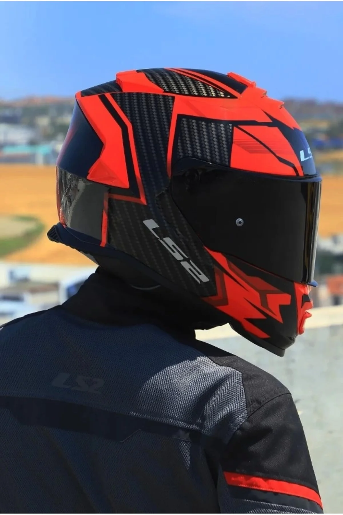 کلاه کاسکت موتورسیکلت TORM 2 TRACKER BLACK RED CASK شیشه شفاف سیاه ال اس LS2