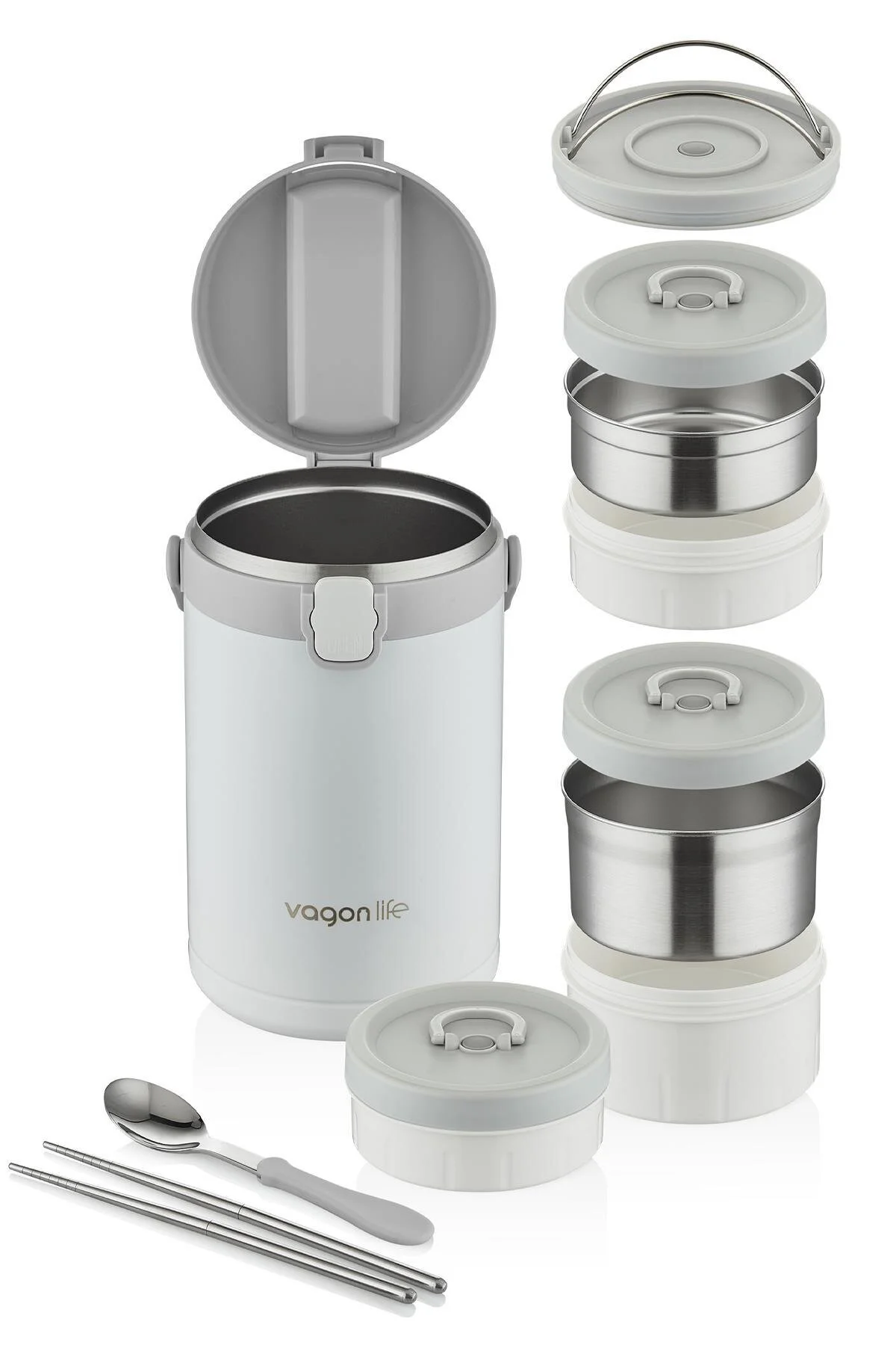 فلاسک ظرف جاروبرقی ضد نشتی 3 کاسه 2.1 لیتری قمقمه غذا با دسته حمل FF10 اورجینال Vagonlife