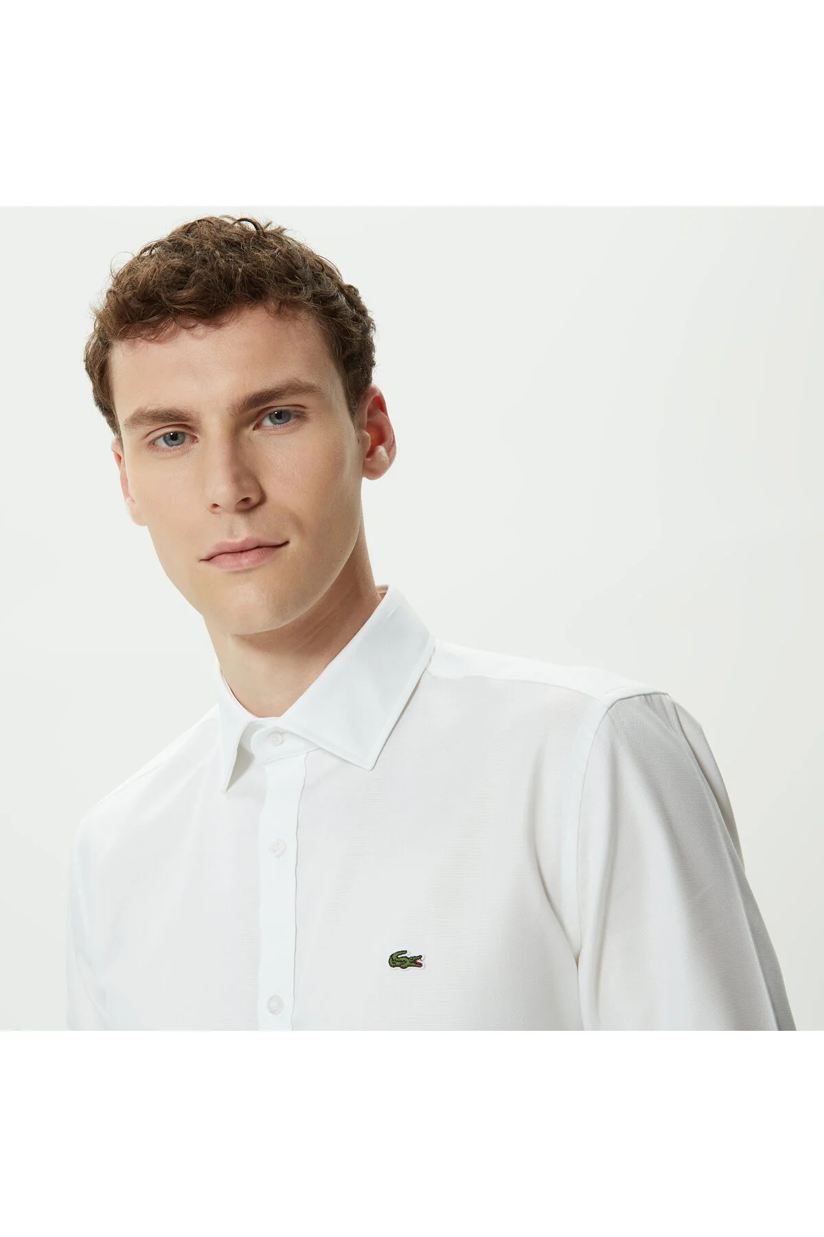 پیراهن / بلوز دکمه دار سفید مردانه باریک لاگوست اورجینال Lacoste