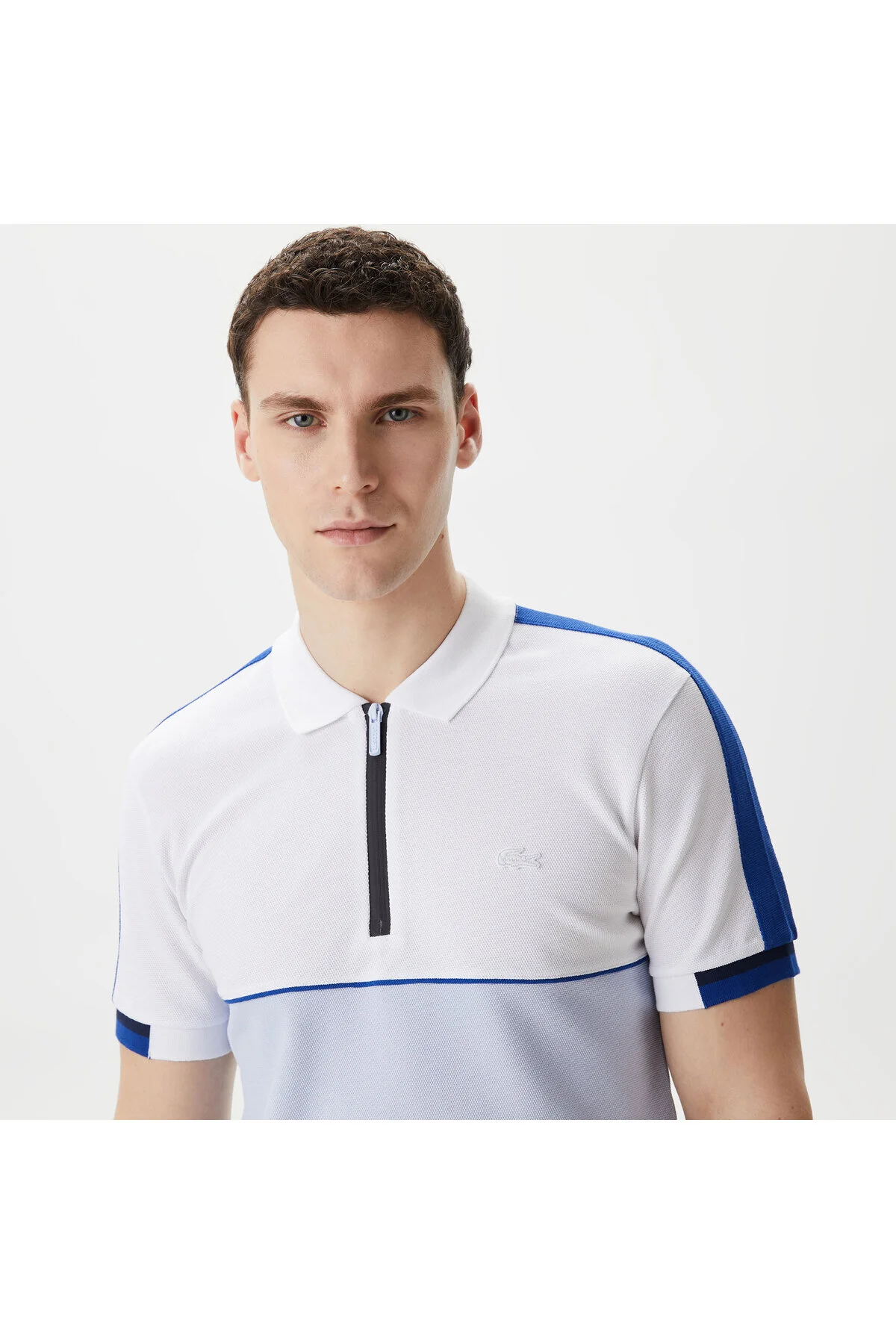 تی شرت یقه پولو آبی مردانه چوگان معمولی با بلوک رنگ مناسب لاگوست Lacoste