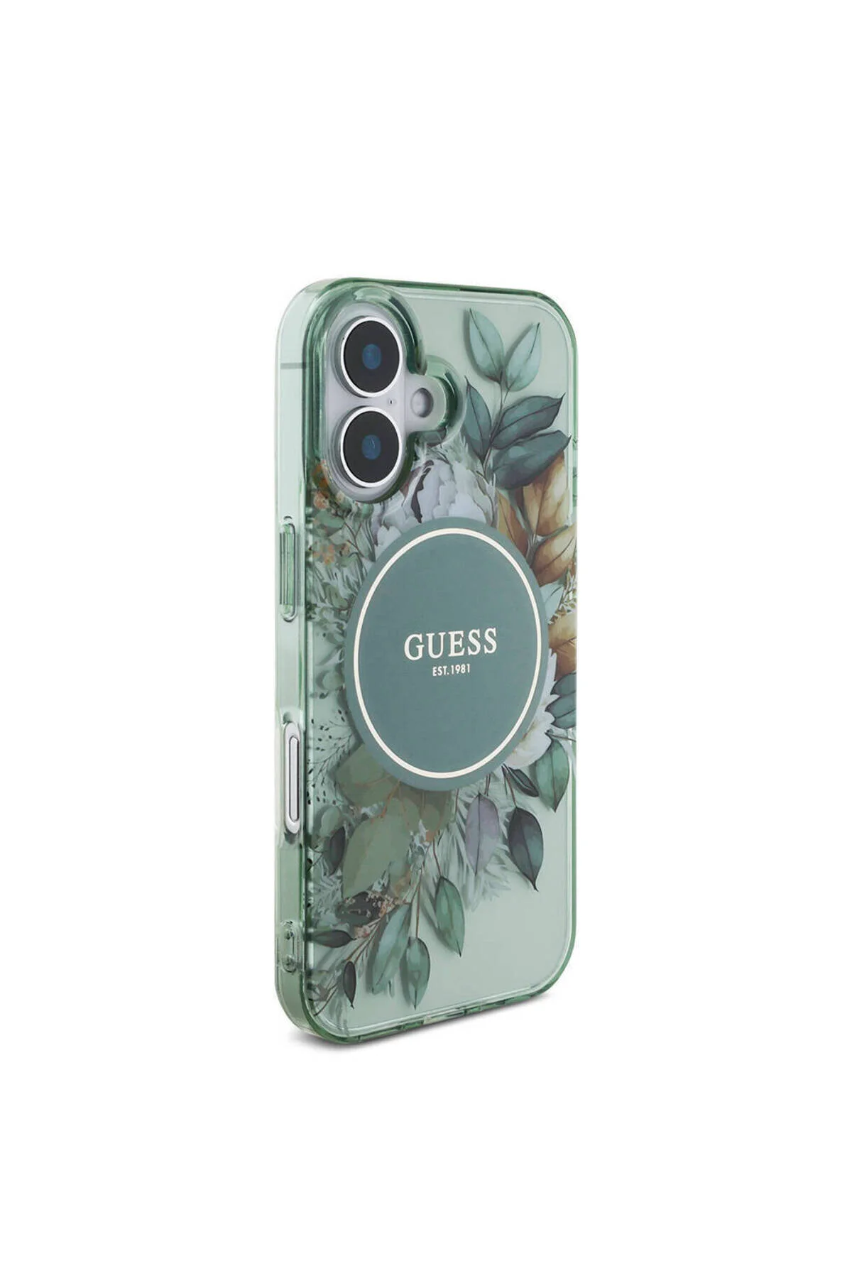کاور و قاب آیفون 16 پلاس GUESS دارای مجوز MAGSAFE دستبند مروارید گل طرح دار سبز رنگ Guess