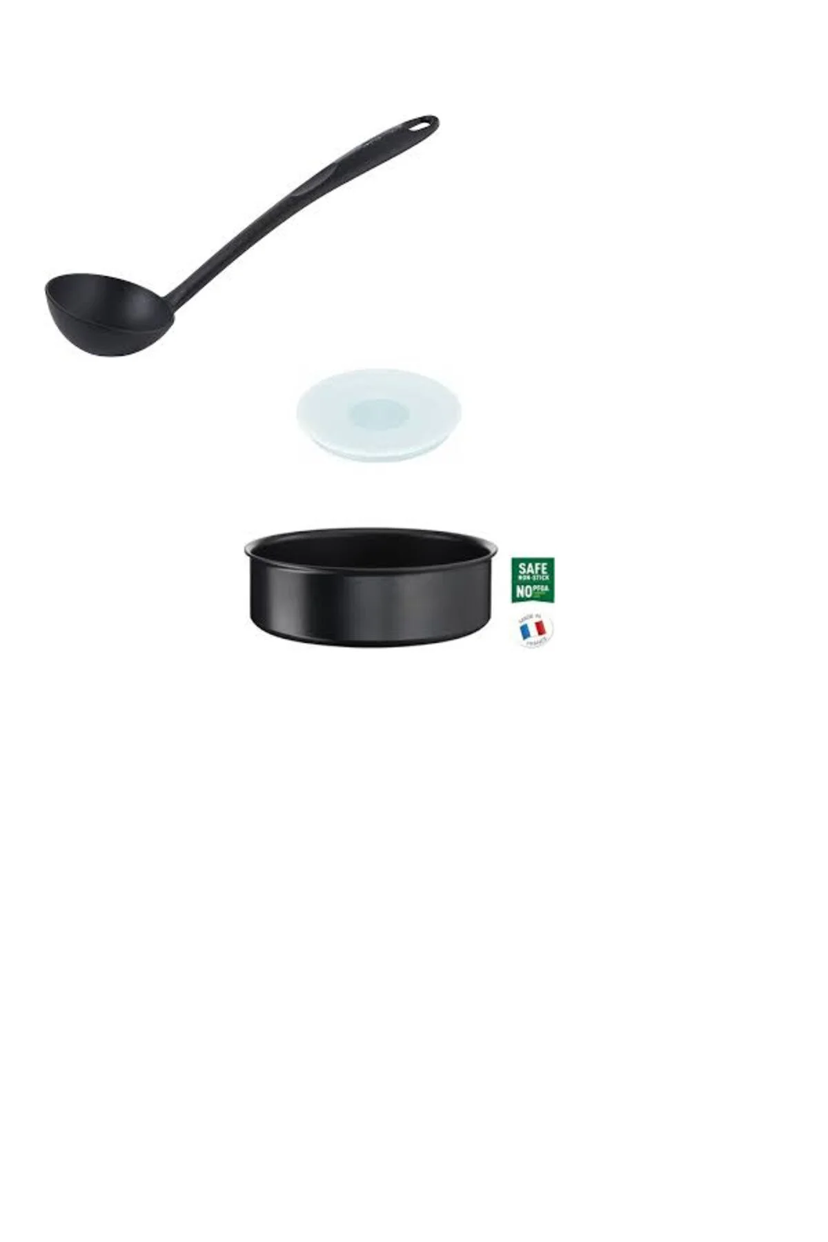 قابلمه تیتانیوم 6X پایه القایی مخلوط درب پلاستیکی 24 سانتی متری و کوتاه + ملاقه تفال TEFAL