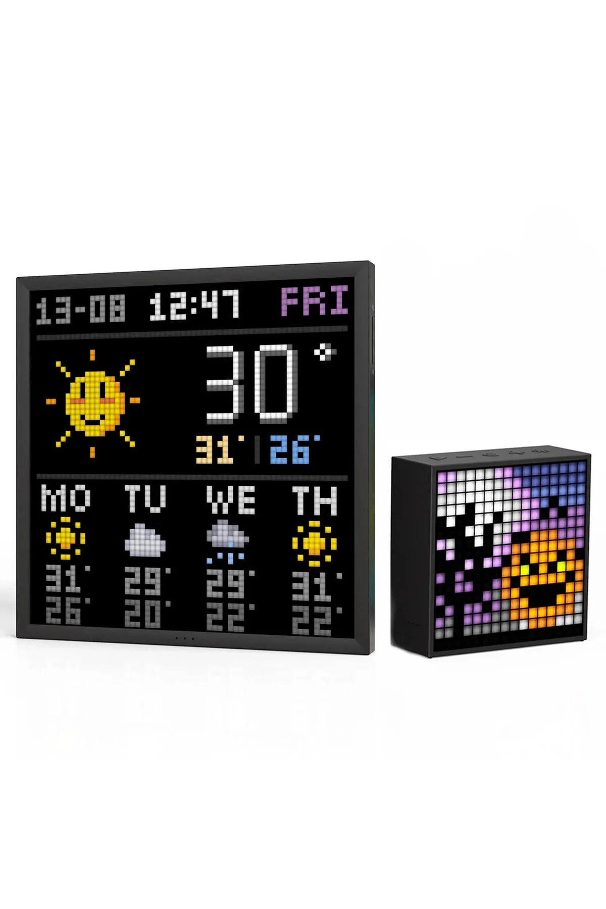بلندگوی بلوتوث بلندگو TIMEBOX EVO و مجموعه صفحه LED PIXOO 64 Divoom