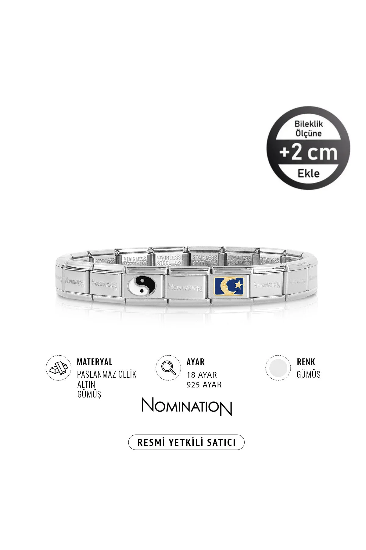 دستبند فولادی یین یانگ با نقره 925 و طلای 18 عیار و طرح آسمان آبی NOMİNATİON