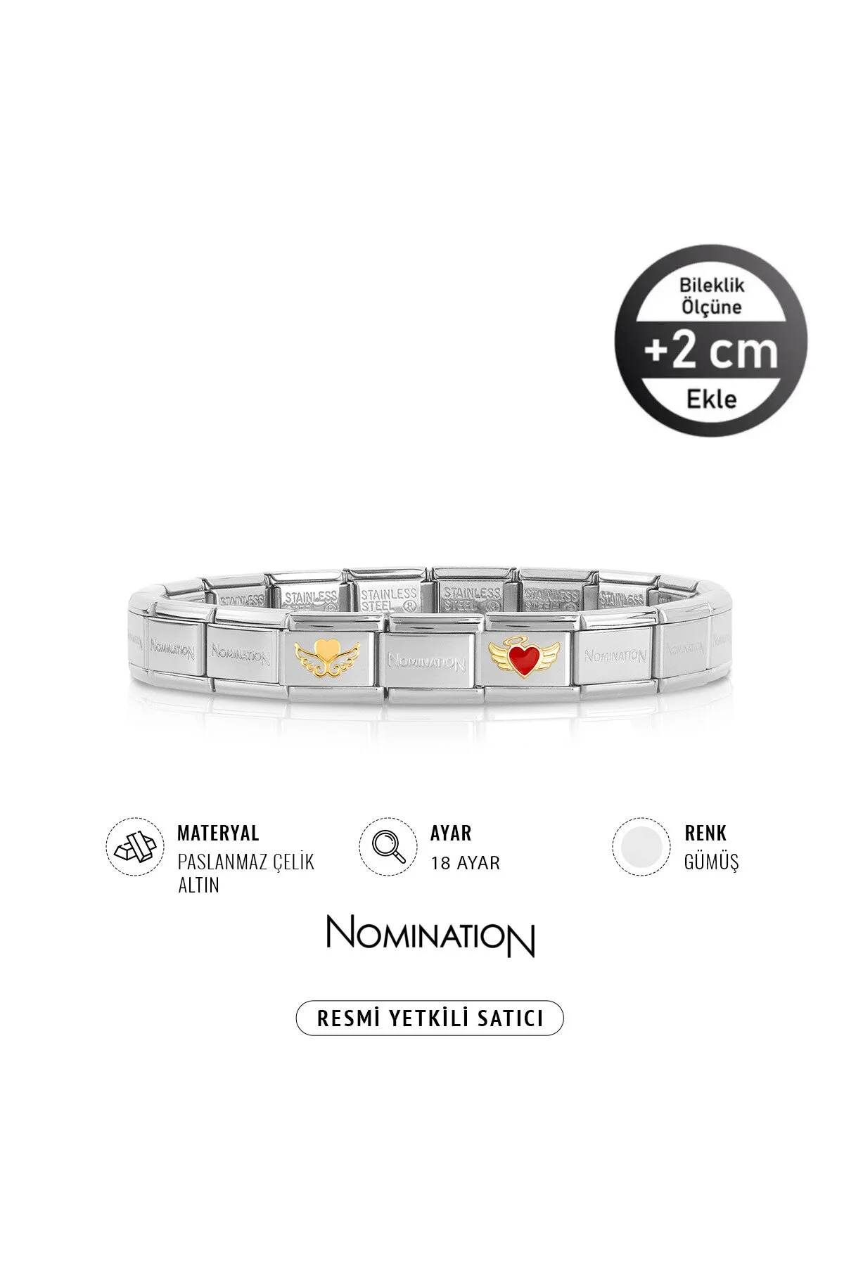 دستبند فولادی مردانه و زنانه ایتالیا COMPOSABLE 18K GOLD WINGED HEART & ANGEL STEEL SILVER NOMİNATİON
