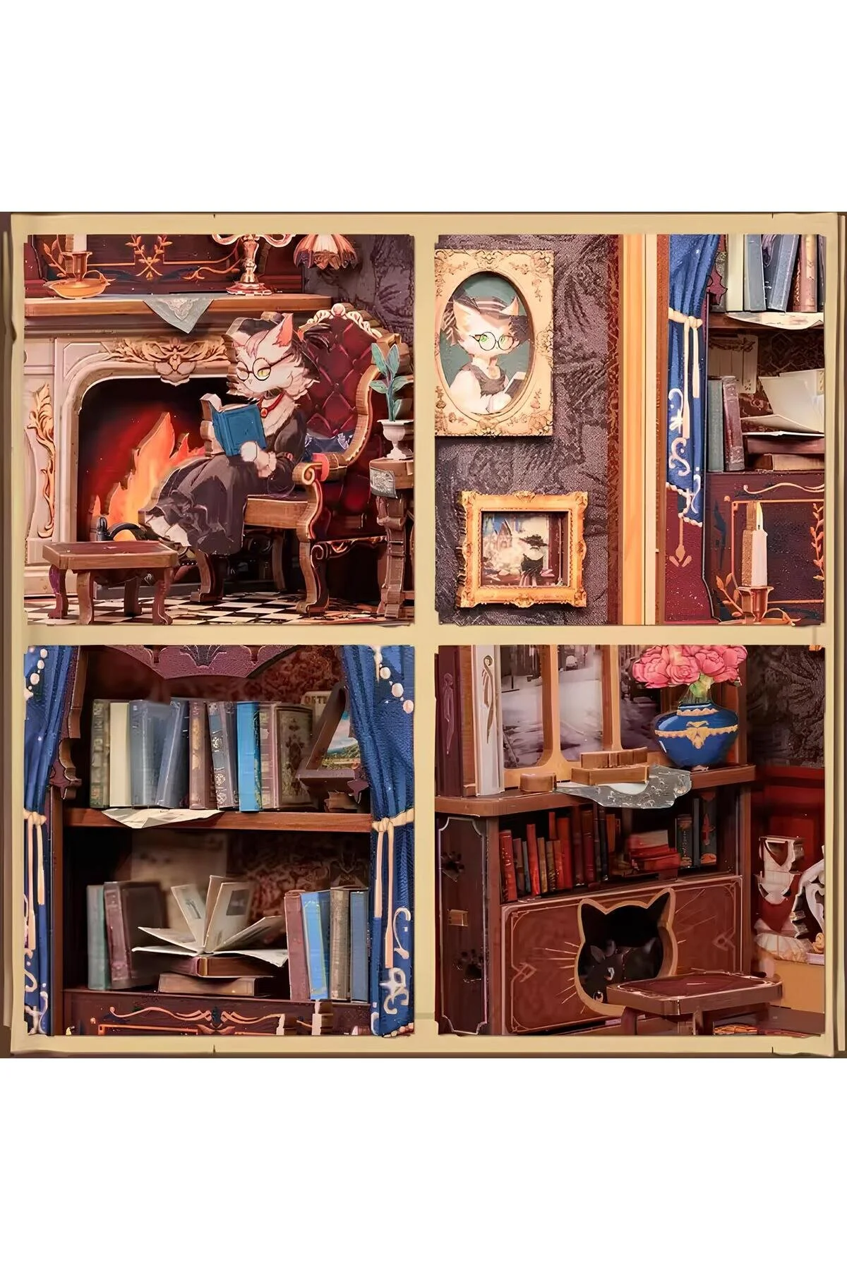 پازل سه بعدی COUNT CAT STUDY CUTEBEE BOOK NOOK DIY MAGIC LIBRARY SD03B AMZ01 CUTEBEE