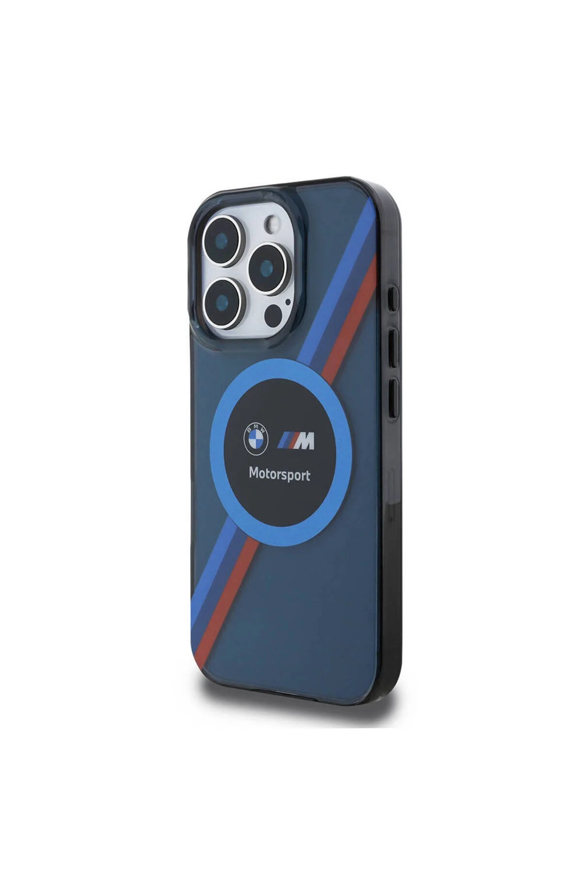 کاور و قاب آیفون 16 پرو دارای مجوز BMW MAGSAFE FEATURE LOGO سه رنگ دایره ای راه آبی سرمه سازگار BMW
