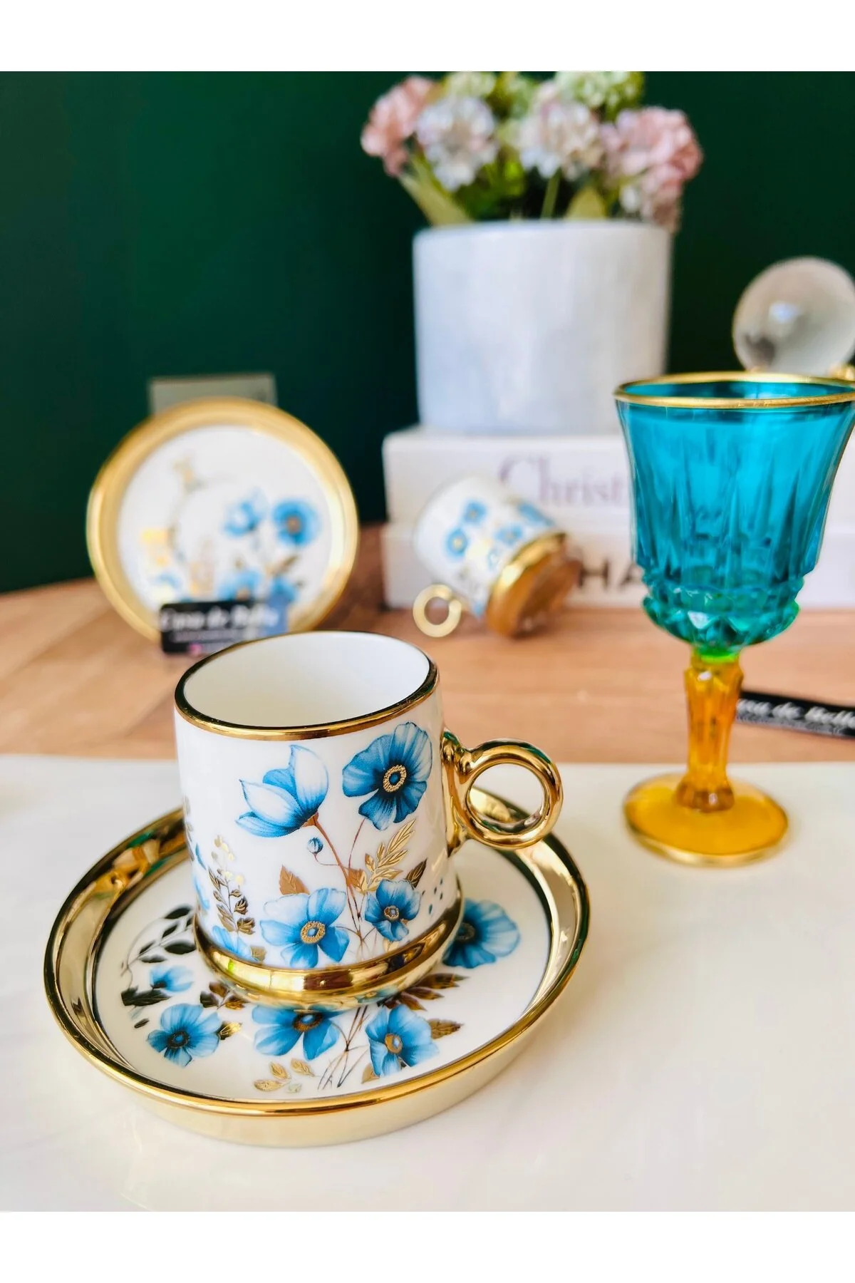فنجان قهوه آبی چینی ویولا برای 6 نفر فیروزه  CASA DE BELLA