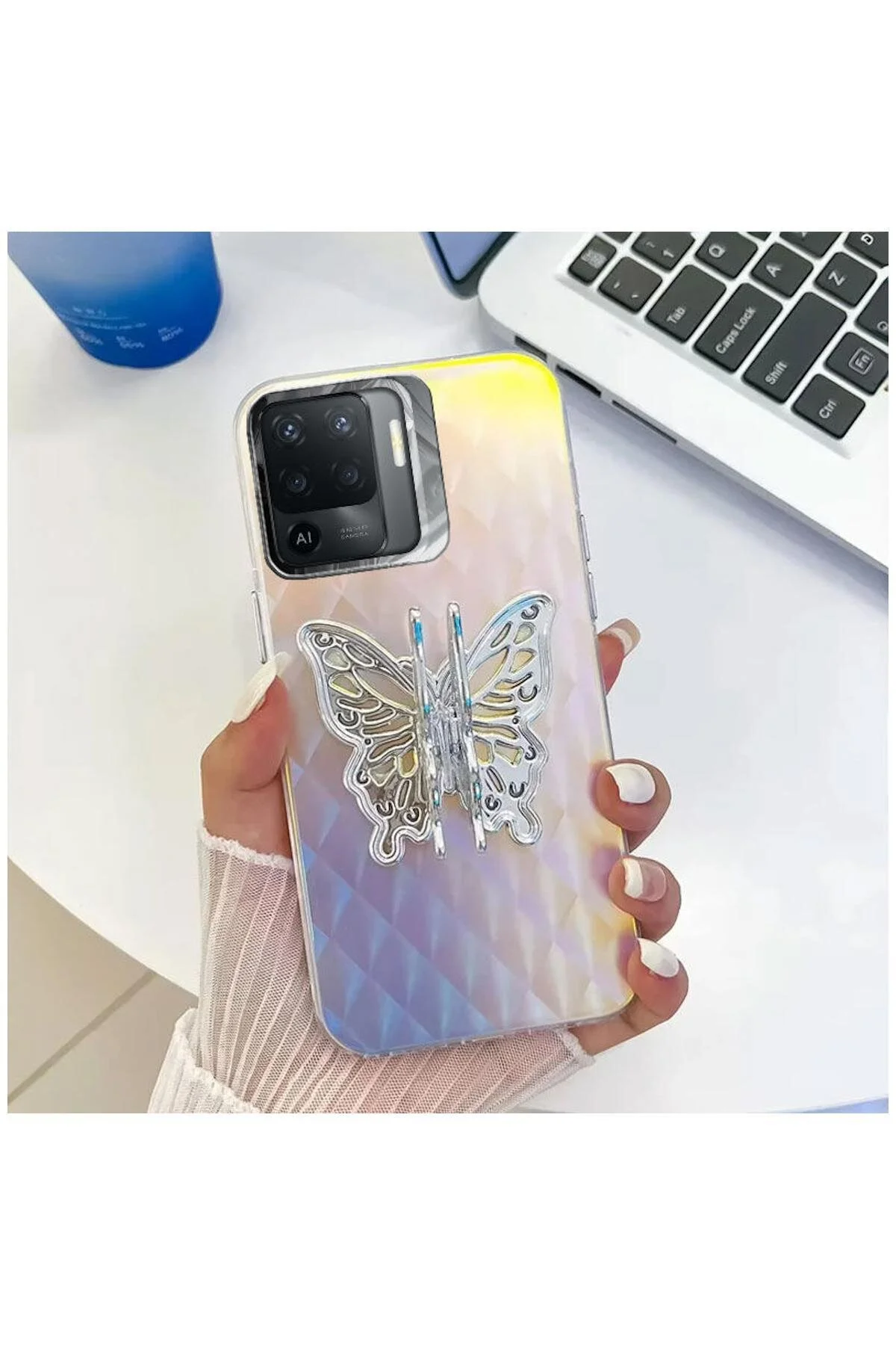 کاور و قاب سیلیکونی پروانه ای سازگار OPPO RENO 5 LITE با STAND PATTERN 2 Pro Aksesuar