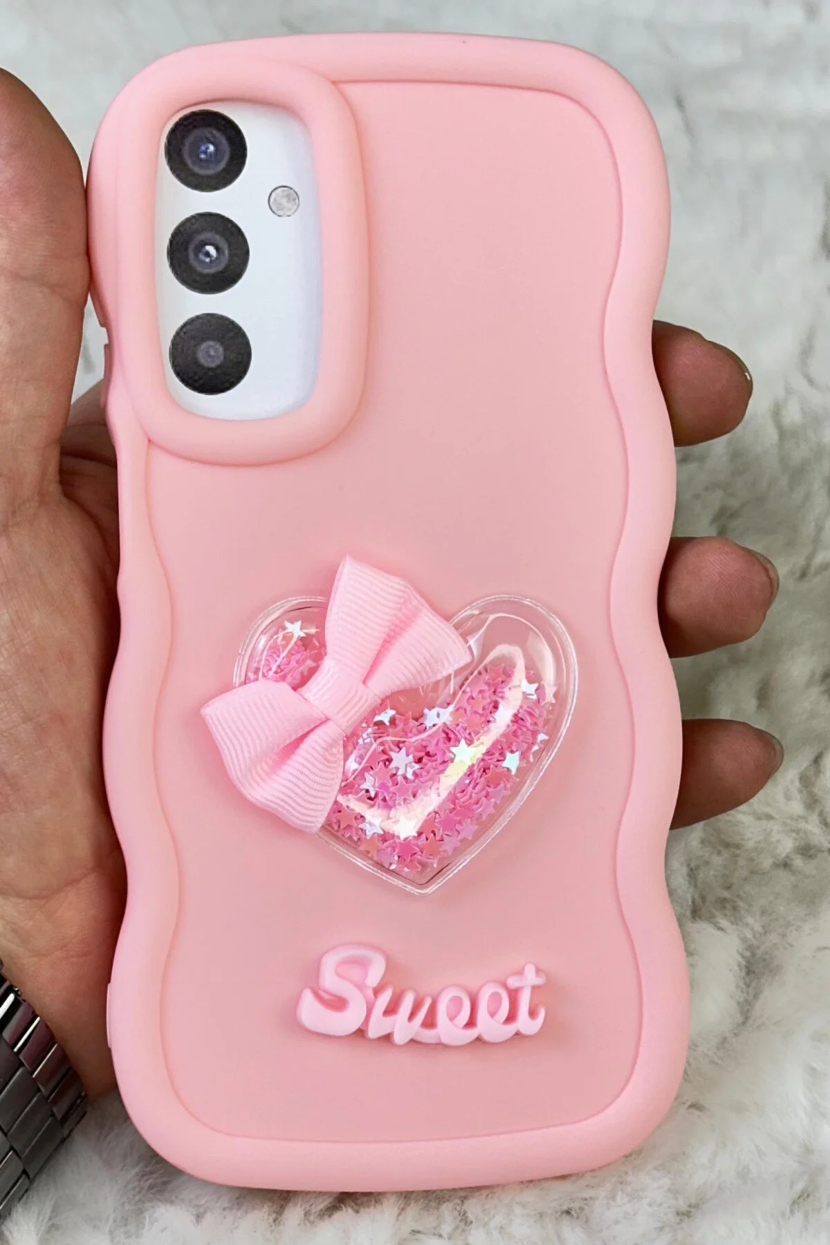 کاور و قاب SWEETY موج دار با جزئیات روبان قلب رنگارنگ سازگار SAMSUNG GALAXY A35 Vip Case