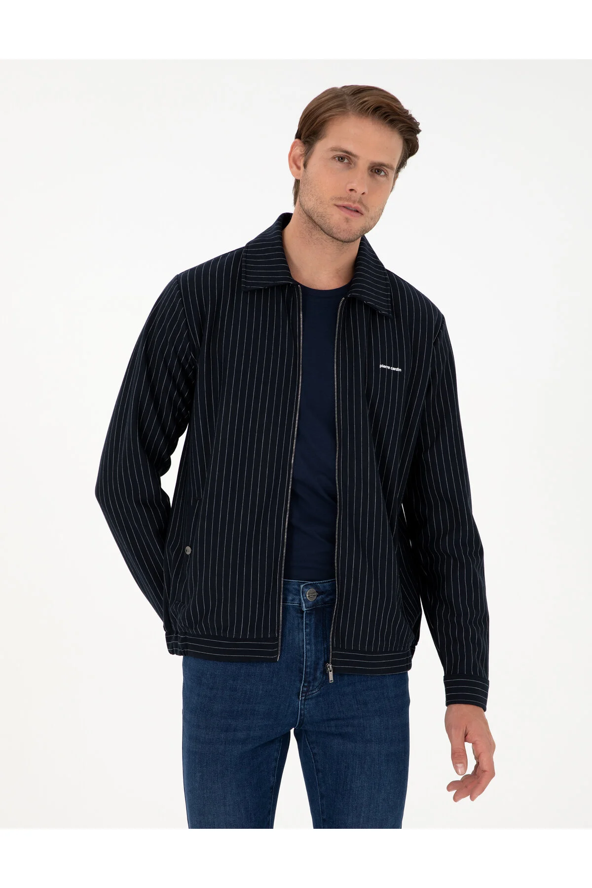 ژاکت جلو باز مردانه CARDIGAN بافندگی معمولی آبی نیروی دریایی Pierre Cardin