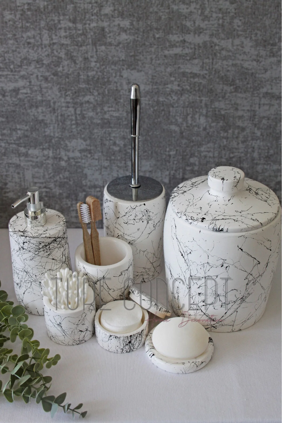 ست حمام سفید سرویس بهداشتی مجموعه بتونی سیاه و  Ture Concept