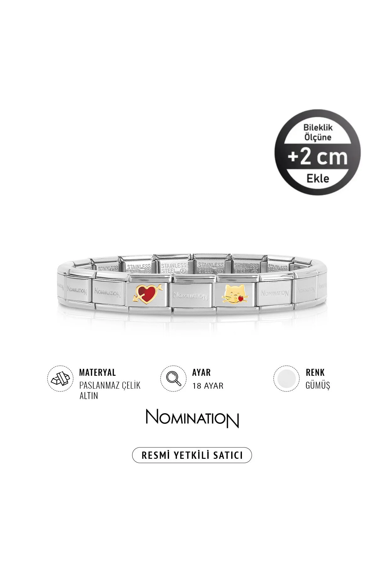 دستبند فولادی مردانه و زنانه ایتالیا ARROW GOLD HEART 18K KISS PAT STEEL SILVER NOMİNATİON