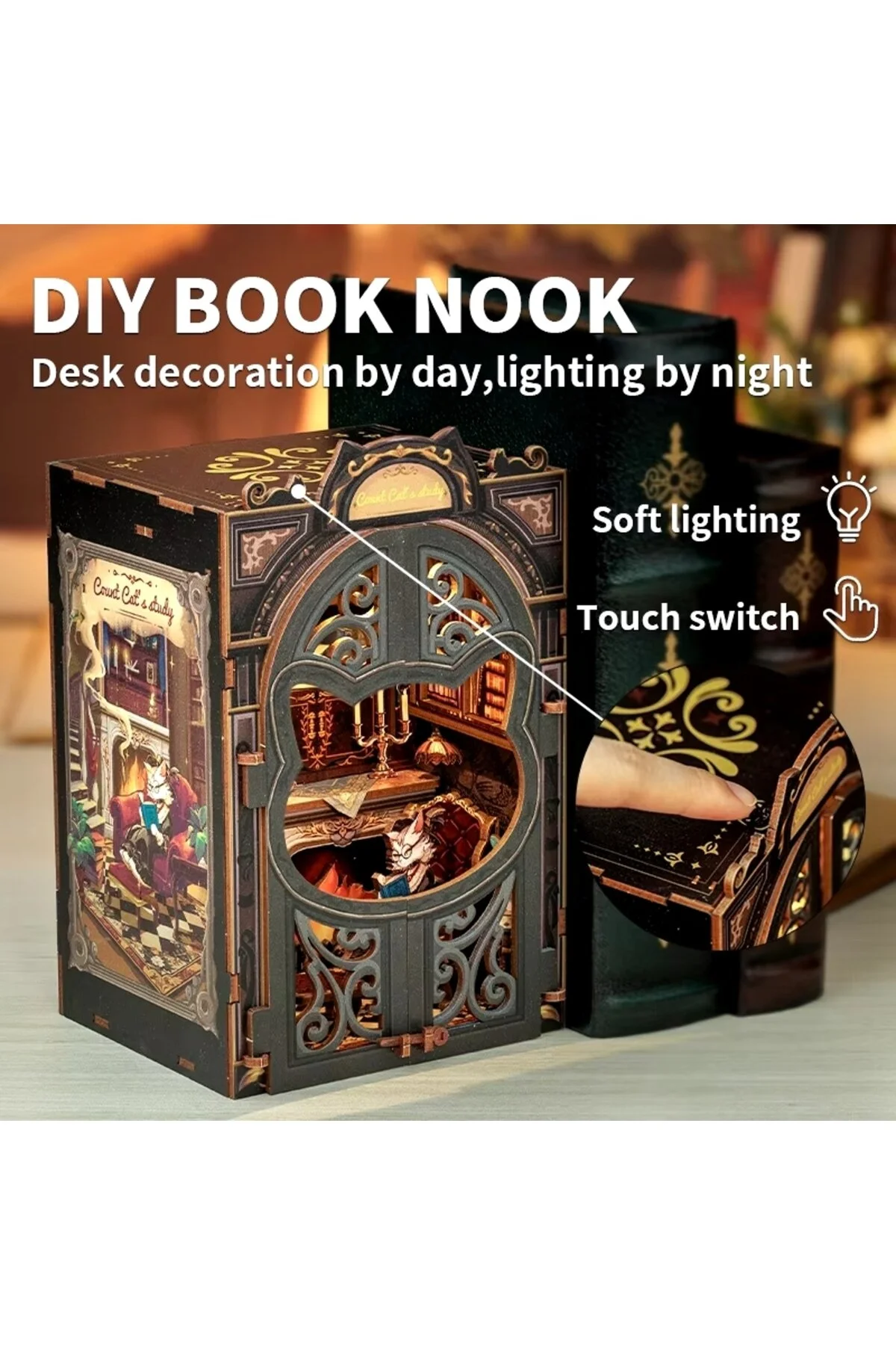 پازل سه بعدی COUNT CAT STUDY CUTEBEE BOOK NOOK DIY MAGIC LIBRARY SD03B AMZ01 CUTEBEE