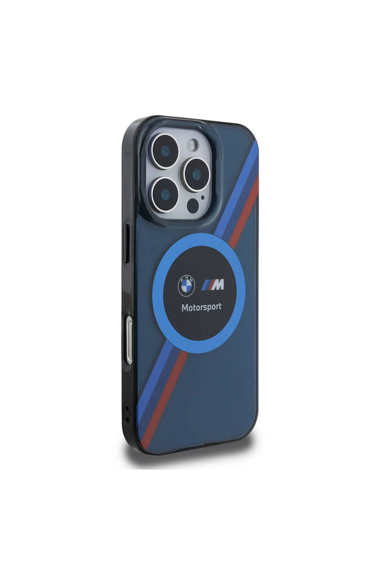 کاور و قاب آیفون 16 پرو دارای مجوز BMW MAGSAFE FEATURE LOGO سه رنگ دایره ای راه آبی سرمه سازگار BMW