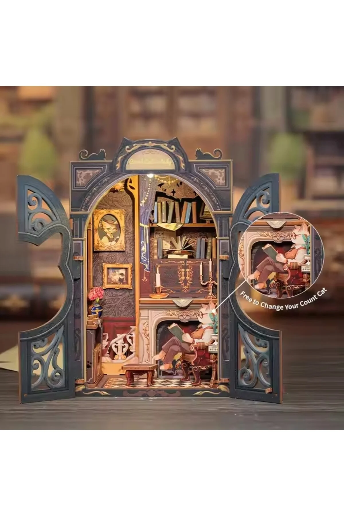 پازل سه بعدی COUNT CAT STUDY CUTEBEE BOOK NOOK DIY MAGIC LIBRARY SD03B AMZ01 CUTEBEE