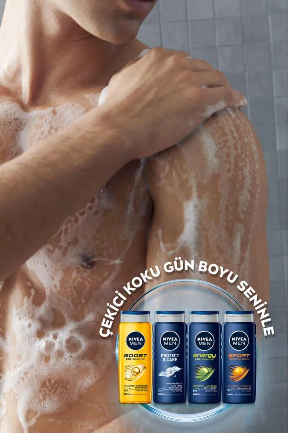 NIVEA شامپو و ژل حمام انرژی‌بخش مردانه 500 میلی‌لیتر X3