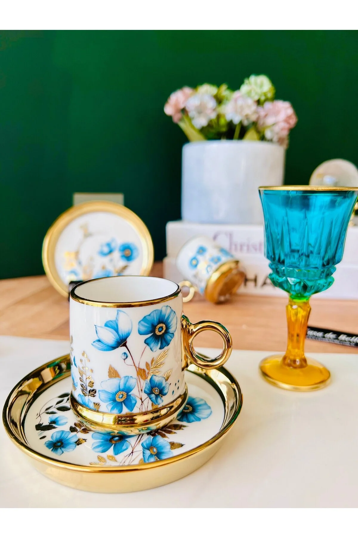 فنجان قهوه آبی چینی ویولا برای 6 نفر فیروزه  CASA DE BELLA