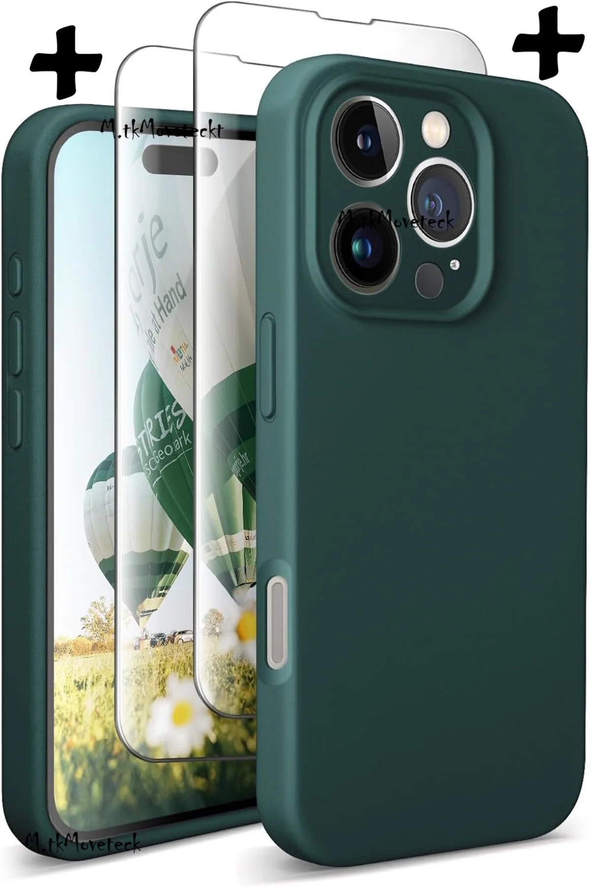کاور و قاب دوربین محافظ IPHONE 16 PRO MAX CASE PROTECTED سیلیکون رنگارنگ نرم + ست صفحه نمایش 9H گلس 2 در 1 مووتک m.tk moveteck