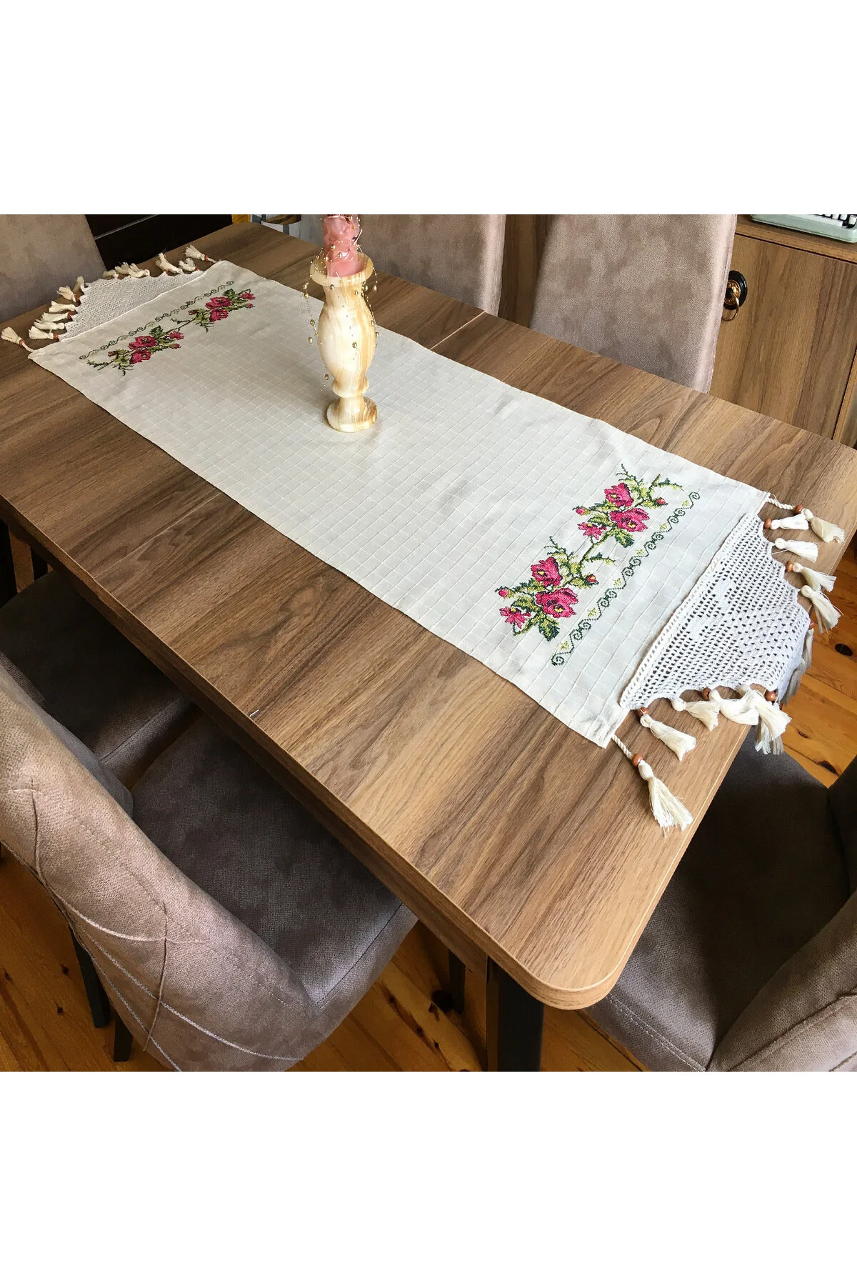 رانر و زیر بشقابی دونده یخچال فریزر دسته گل رز Breeze Home Textile