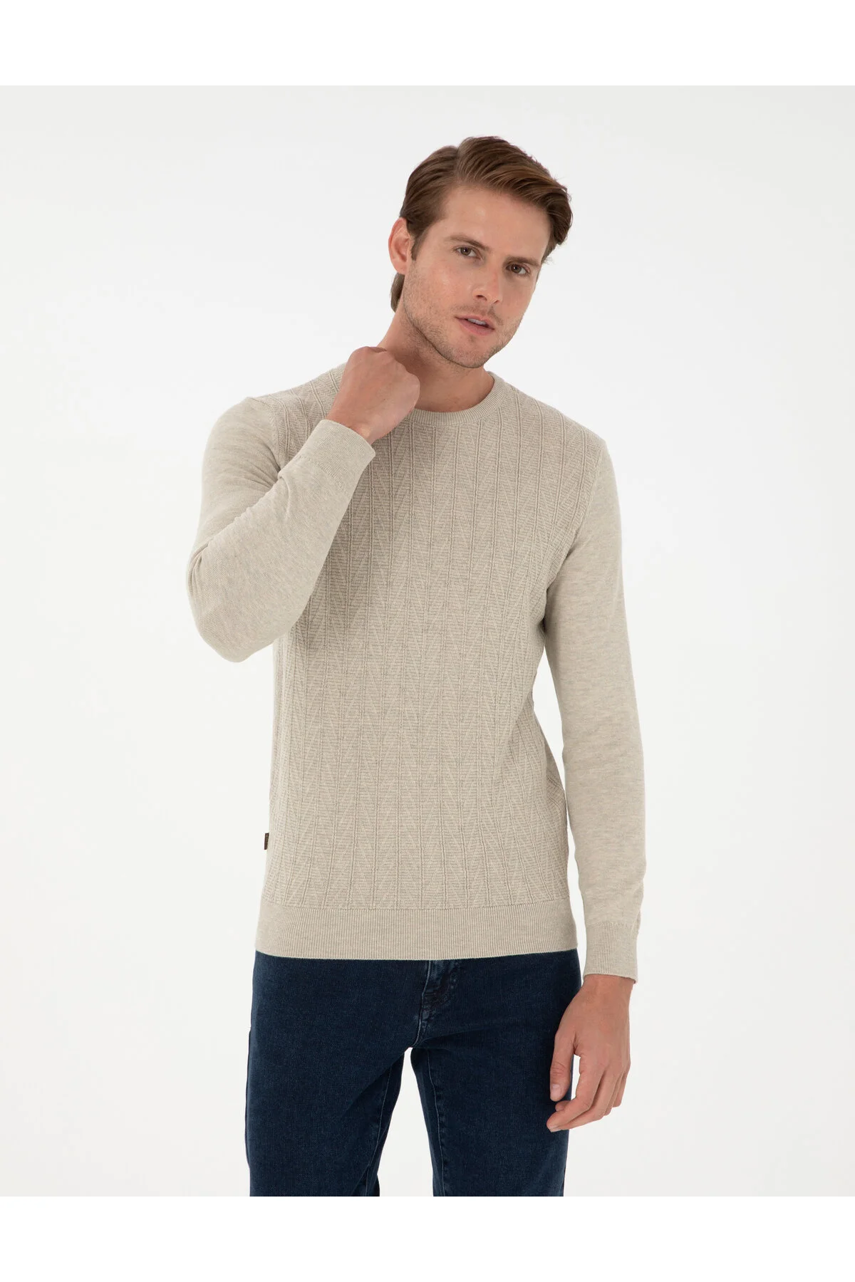 پلیور مردانه SAND MELANJ SLIM FIT COLLAR LNITWEAR GREATH Pierre Cardin