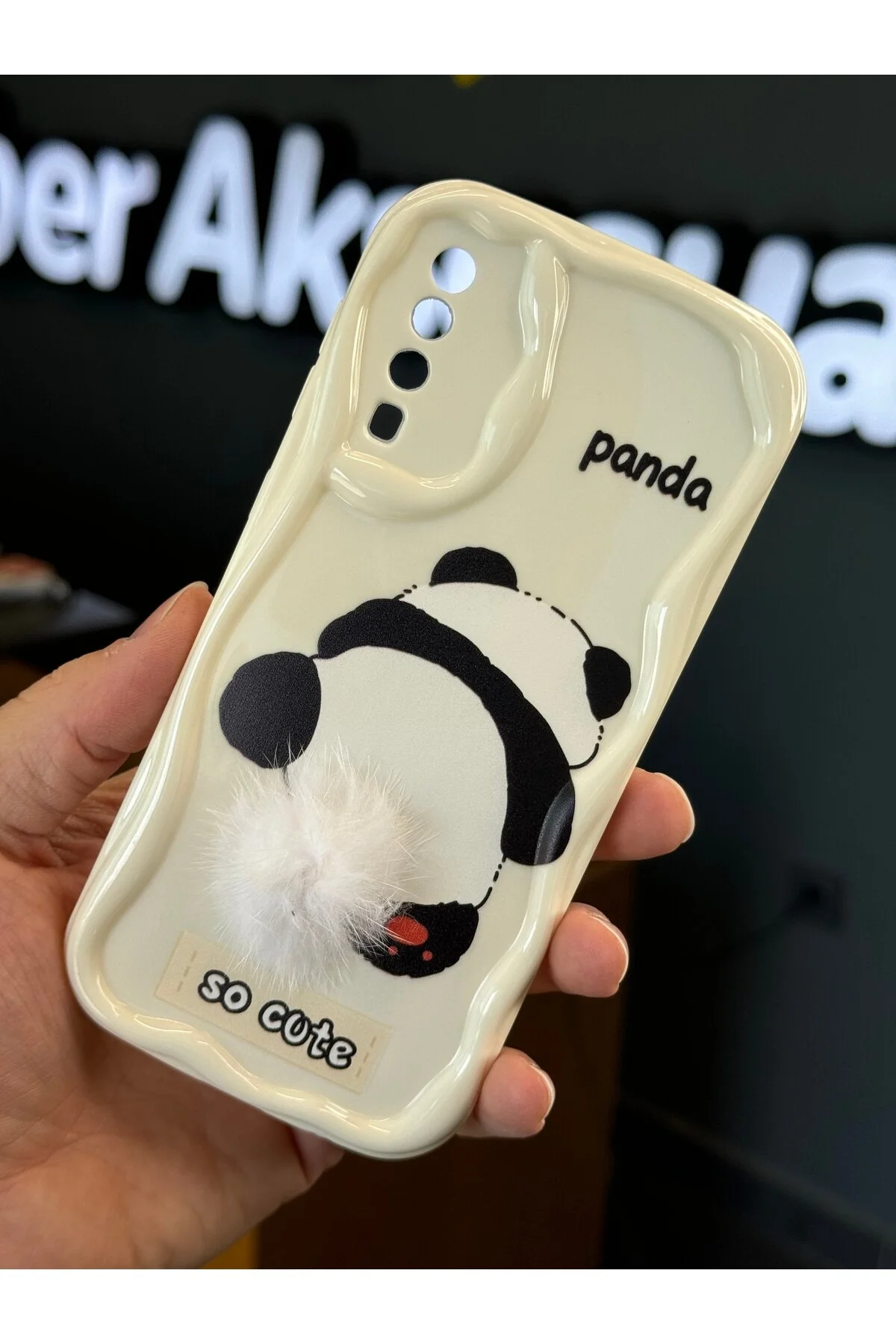کاور و قاب سازگار با GALAXY A50 A30S طراحی محافظ دوربین طرحدار پوشش سیلیکونی منگوله ای سفید پاندا فیبکس Fibaks