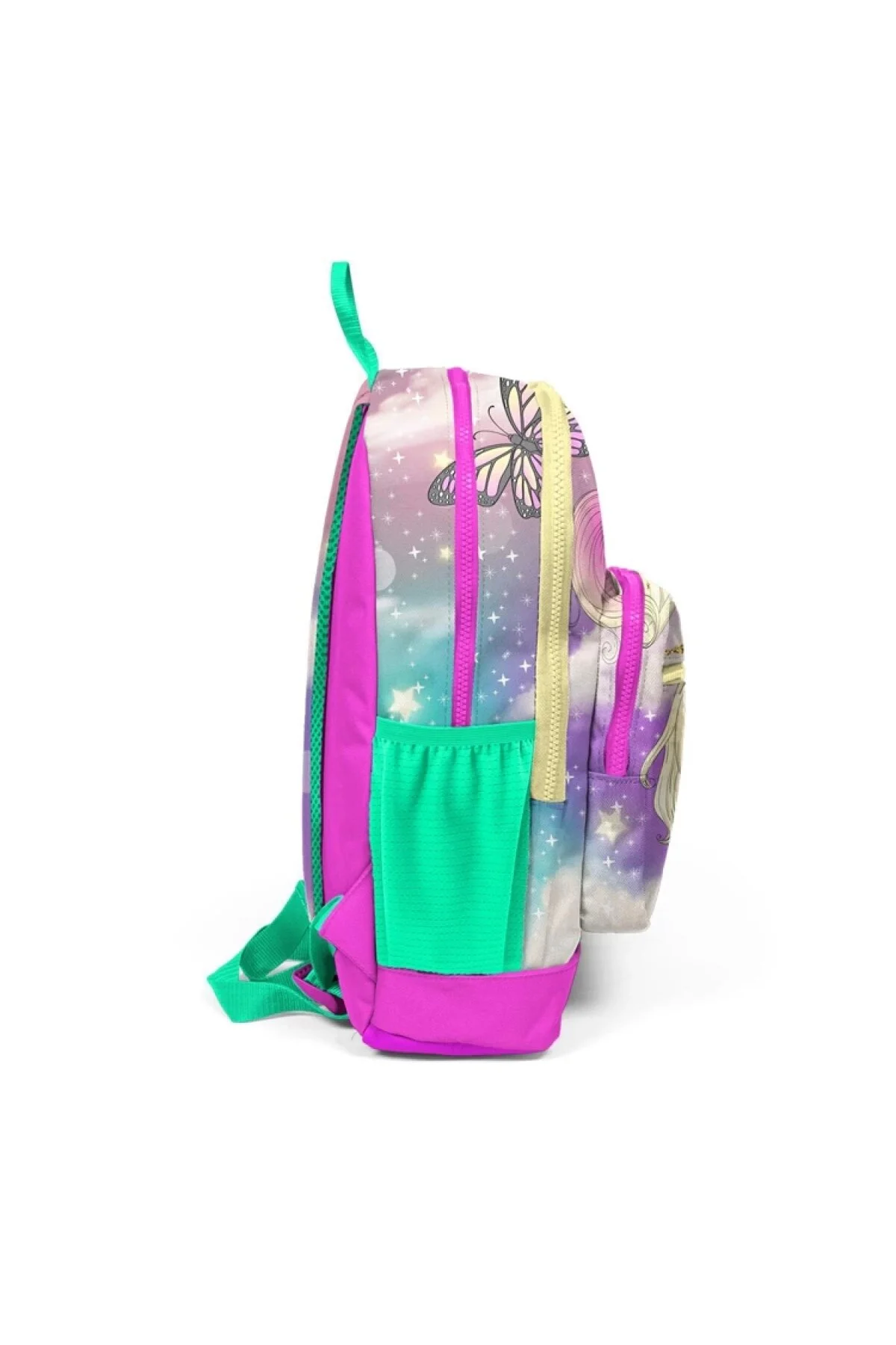 کیف مدرسه 23733 کوله پشتی دخترانه طرح تکشاخ سبز آبی صورتی چهار محفظه Coral High