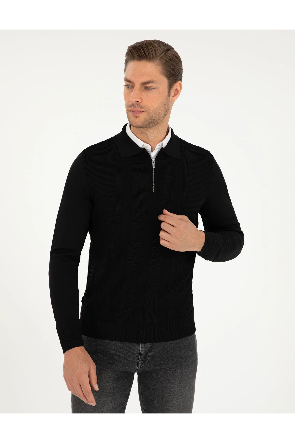 پلیور مردانه پیر کاردین بافندگی چوگان YAKA ZIPPERED LNITWEAR Pierre Cardin