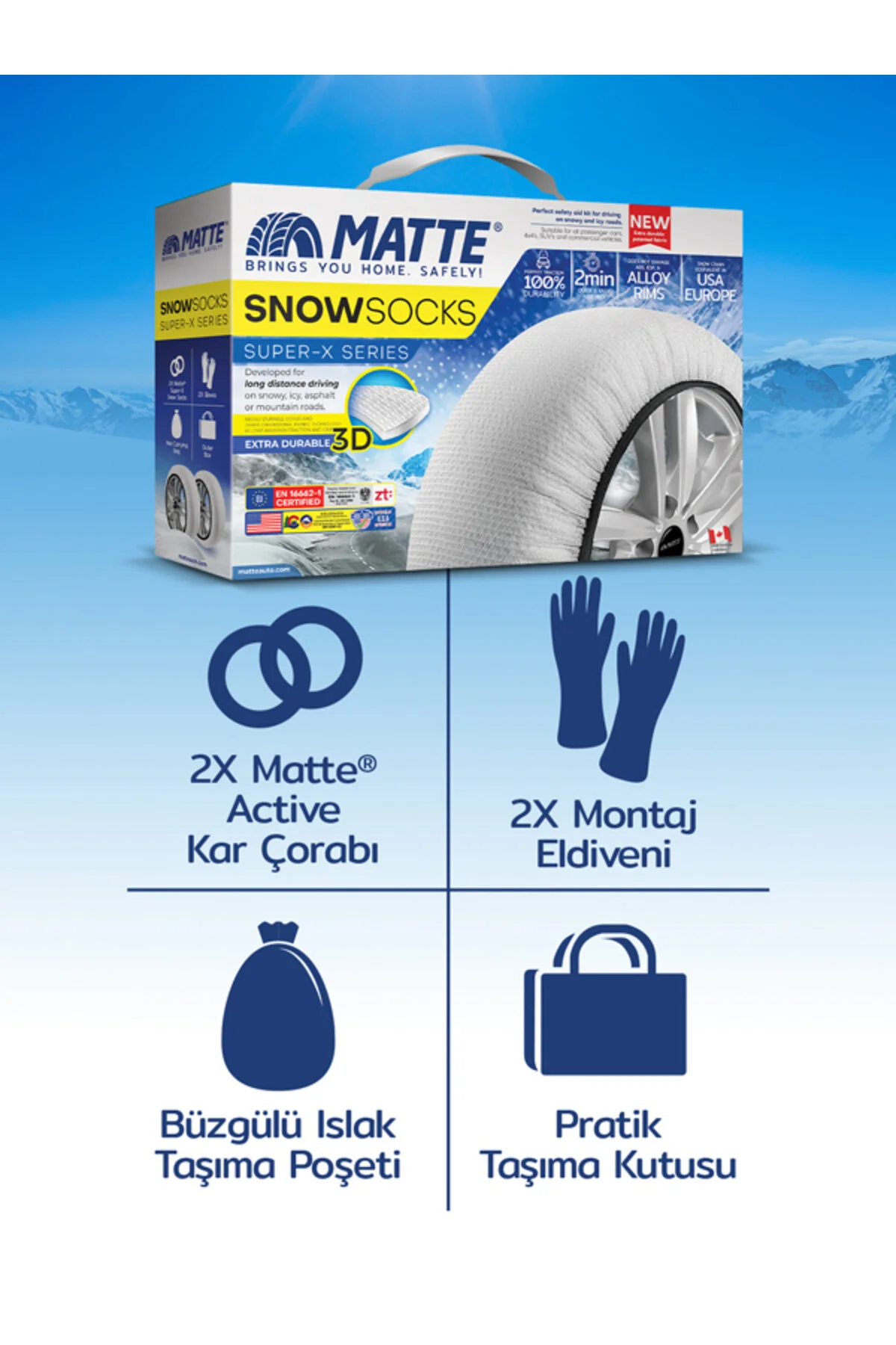 زنجیر چرخ لاستیک SNOW SOCK SUPER X SERIES 225 35 R19 سازگار بزرگ Matte