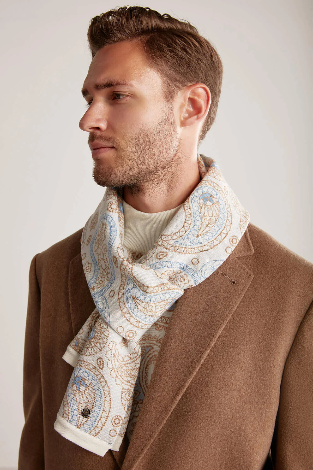 ست شال کلاه بافتنی و دستکش مردانه الگوی پشمی MERINO ECRU WEFT Hemington