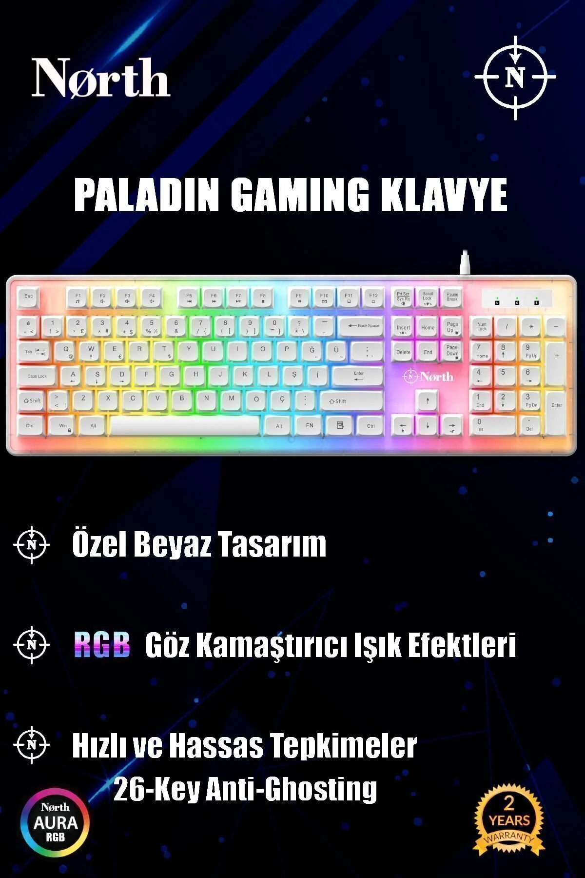 کیبورد مخصوص بازی PALADIN MECHANICAL SAYILLI ̇ Q RGB WHITE GAMING PLAYER North