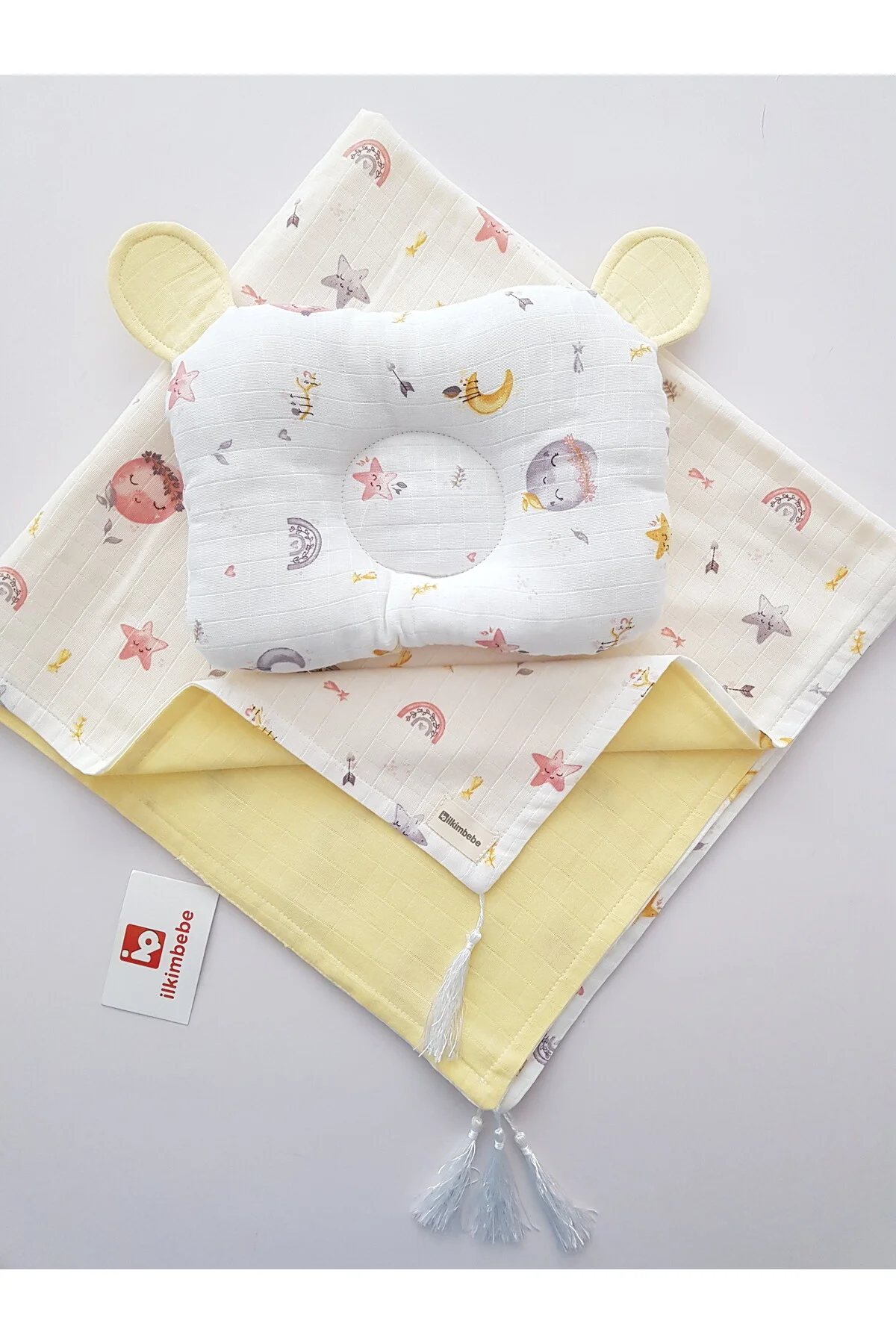 پتوی نوزاد و کودک زرد پسرانه دخترانه بچگانه پتو مولین ماه کامل BABY ilkimbebe