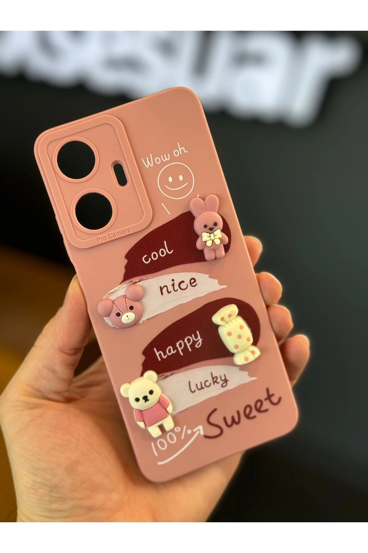 کاور و قاب سازگار با REALME C55 طراحی محافظ دوربین طرحدار پوشش سیلیکونی نرم RABBIT PINK Fibaks