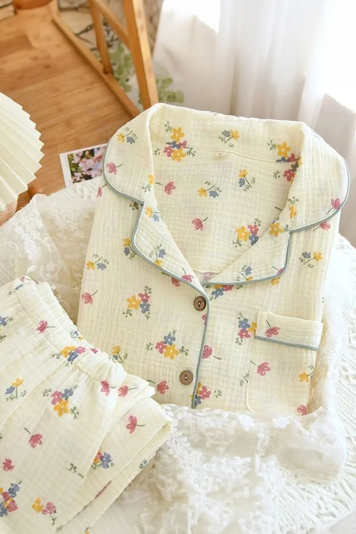 ست پیژامه نود زنانه روکش Beatifiel Krinkil Flouse Beautive Flows4 بافتنی مجموعه لباس خواب مخصوص پارچه  PEMBİŞ HOMEWEAR