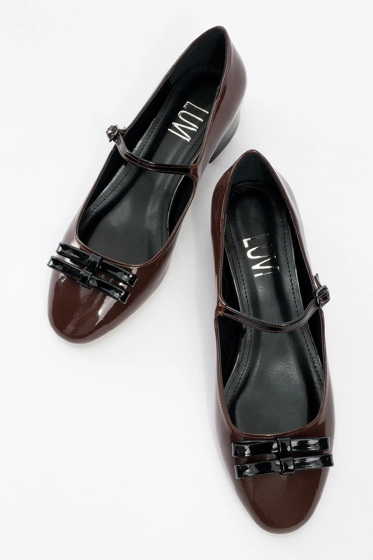 کفش پاشنه کلاسیک زنانه استلا قهوه سیاه و سفید چرمی بلند های تخت luvishoes