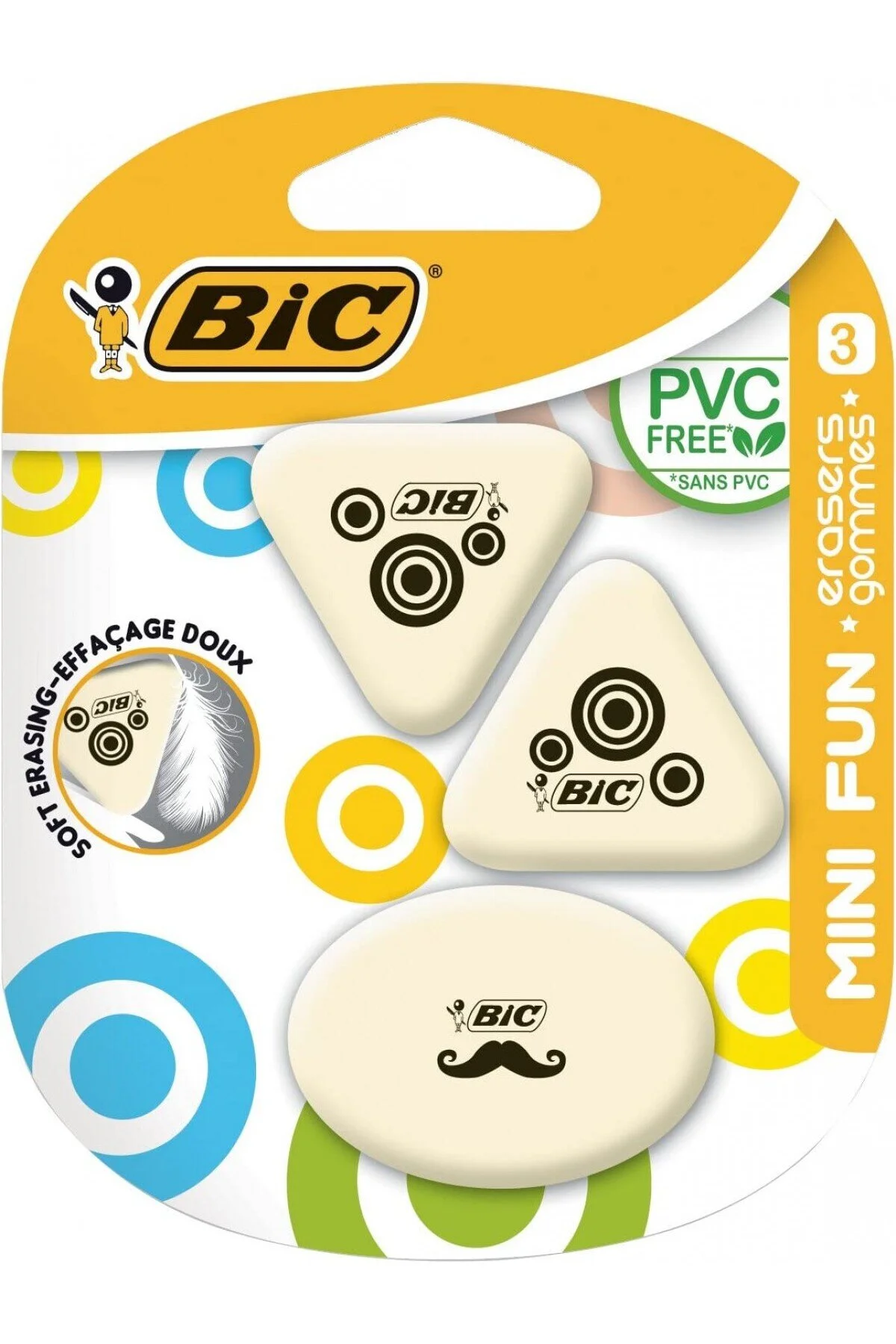 پاک کن دخترانه و پسرانه بچگانه مینی سرگرم کننده 3 قطعه مدرسه لاستیکی ان بیک Bic