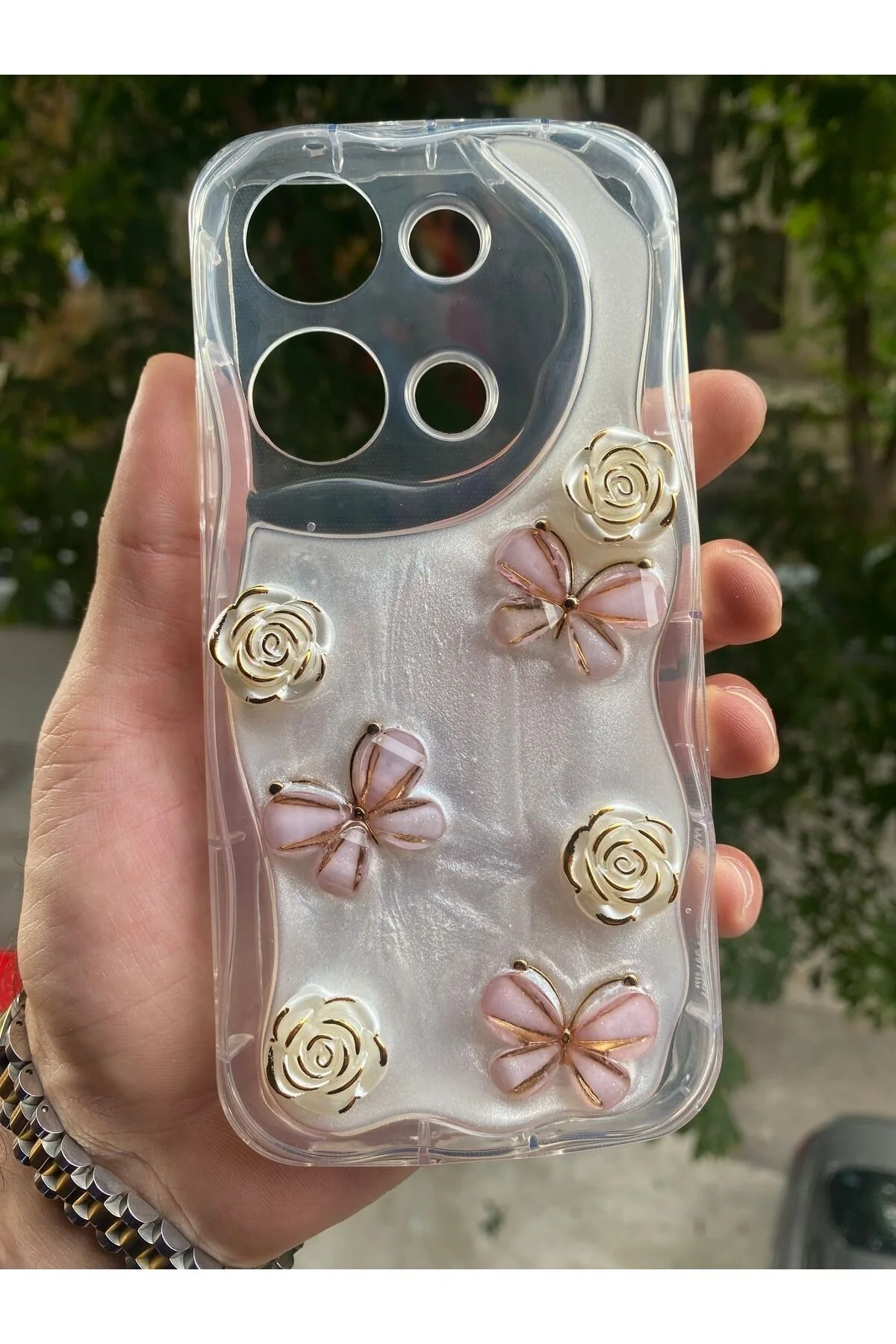 کاور و قاب شیائومی REDMI NOTE 13 PRO 5G &amp; POCO X6 COMPATIBLE CASE 5D PROPERFLY FLOWER PRONED EDGES شفاف AQUA AKSESUAR