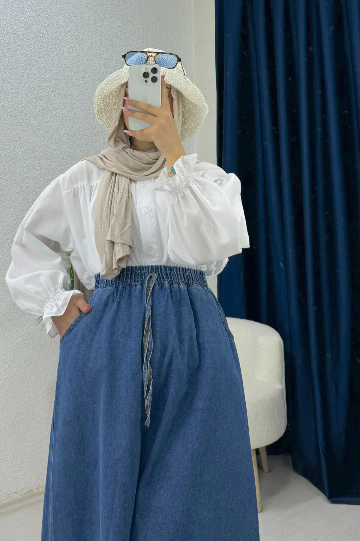 دامن آبی زنانه حجاب شلوار جین شش ضخیم lurex moda
