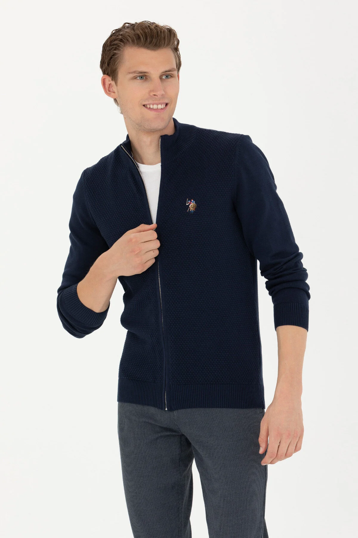 ژاکت جلو باز آبی مردانه Cardigan Basic Lavity Lavy یو اس پولو U.S. Polo Assn.