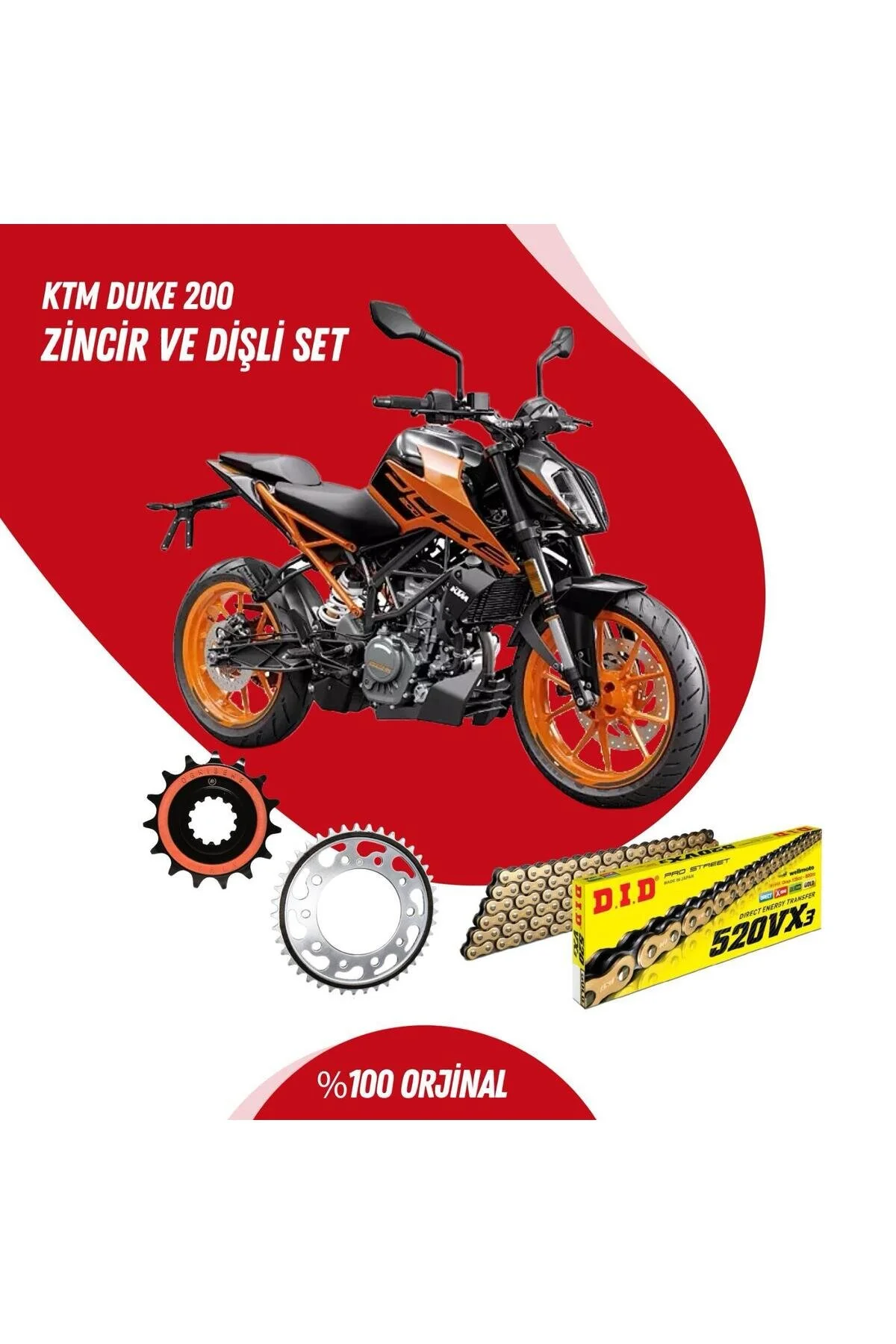 زنجیر موتورسیکلت ست طلایی KTM DUKE 200 15 23 VX3 D.I.D