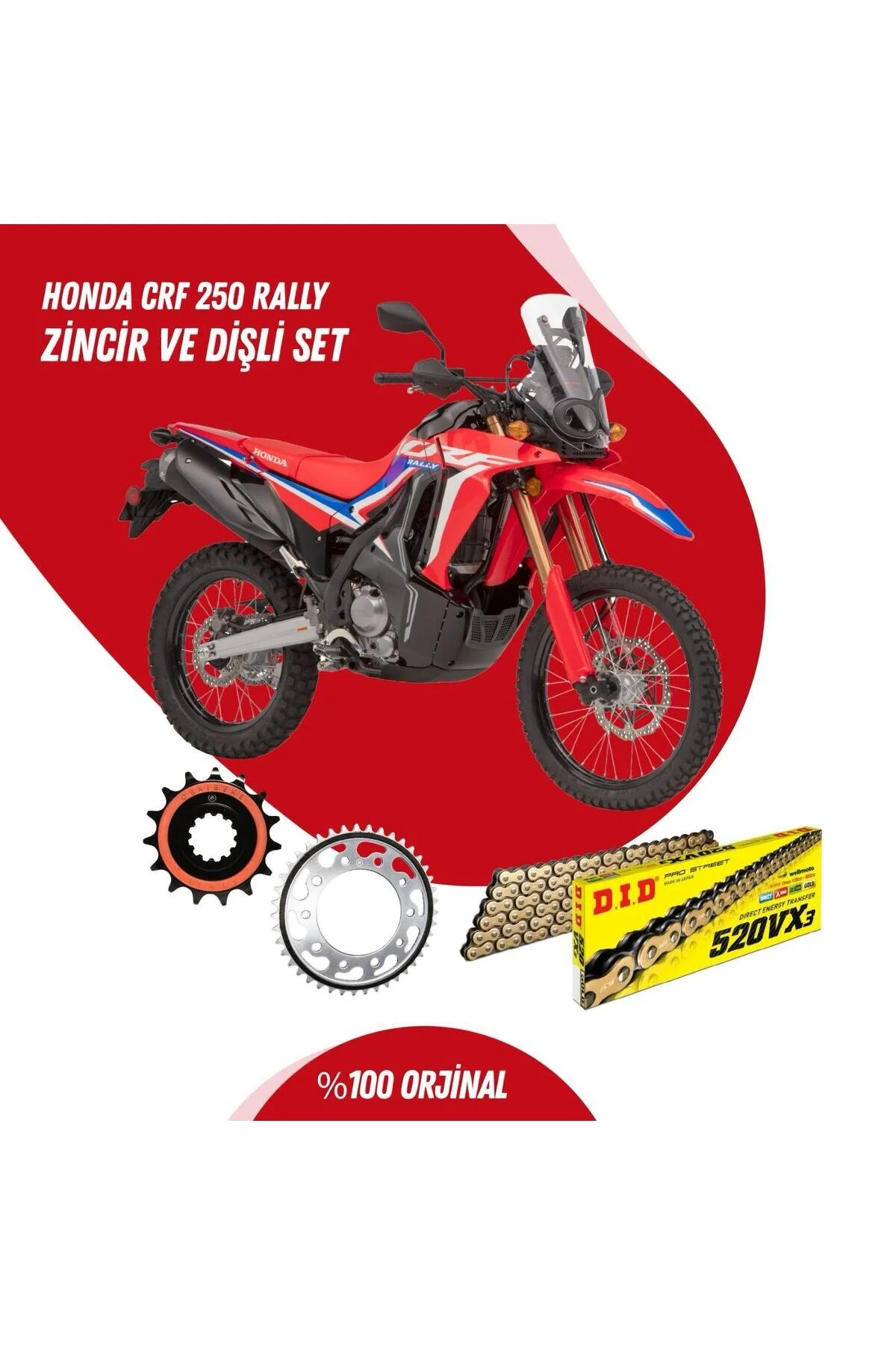 زنجیر موتورسیکلت ست طلایی HONDA CRF 250 RALLY 17 23 VX3 D.I.D