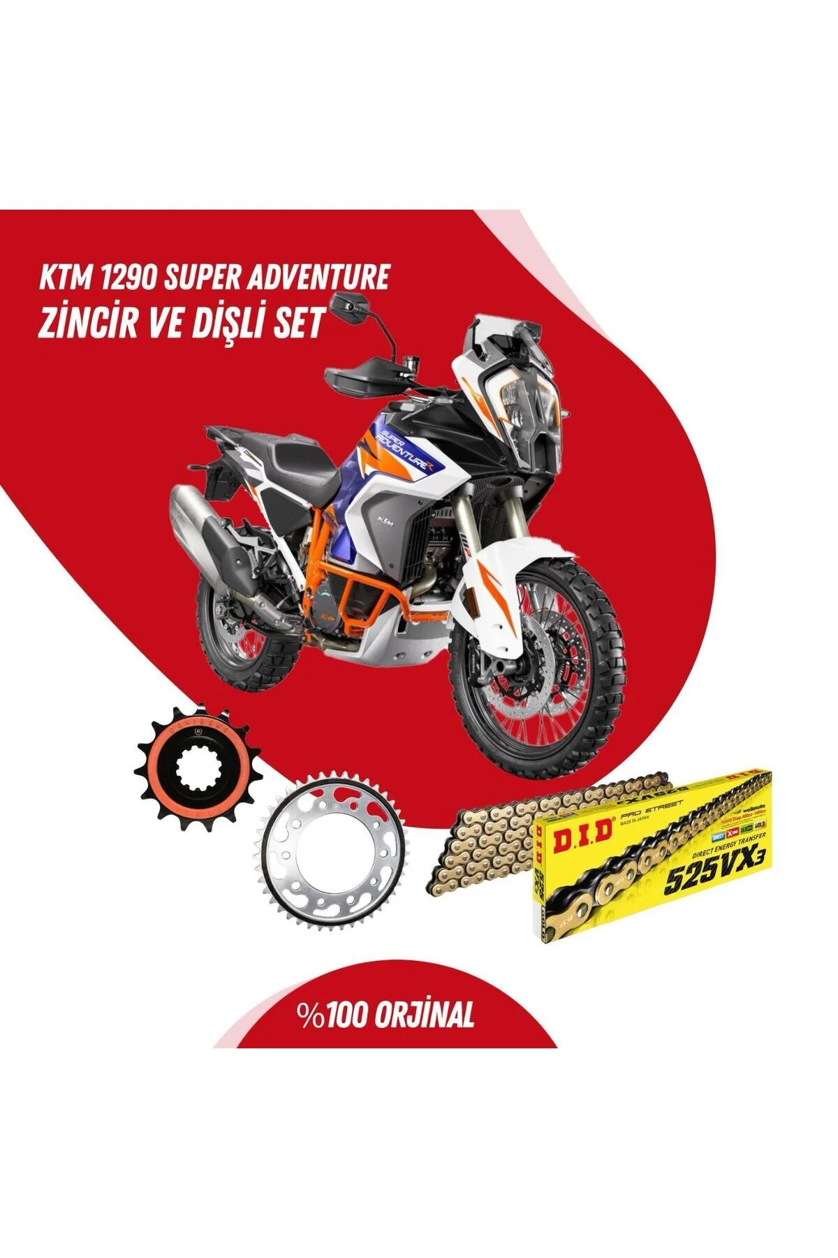 زنجیر موتورسیکلت ست دنده طلایی KTM 1290 SUPER ADVENTURE 15 23 DID VX3 D.I.D