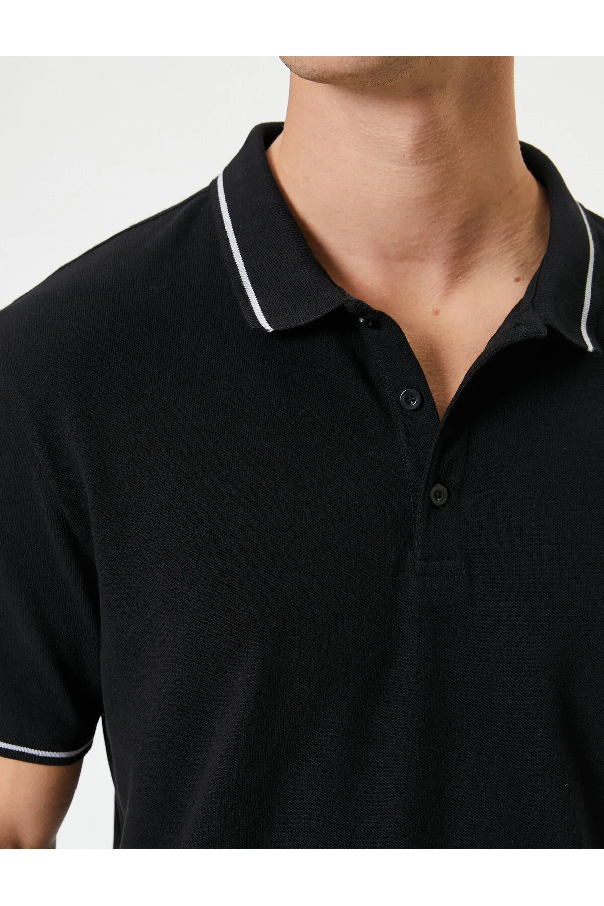 تی شرت یقه پولو مشکی مردانه پنبه آستین کوتاه Slim Fit Polo T Shirt Line کوتون Koton