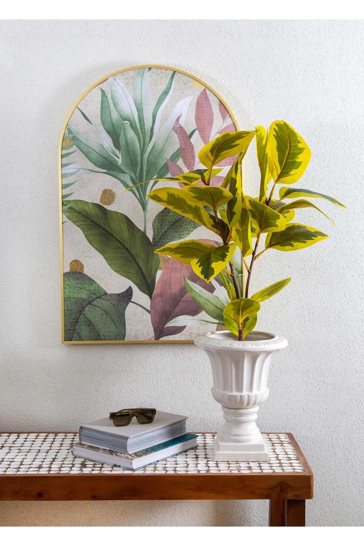 گل مصنوعی و خشک FICUS ALTISSIMA درخت زرد سبز 120 سانتی متر The Mia