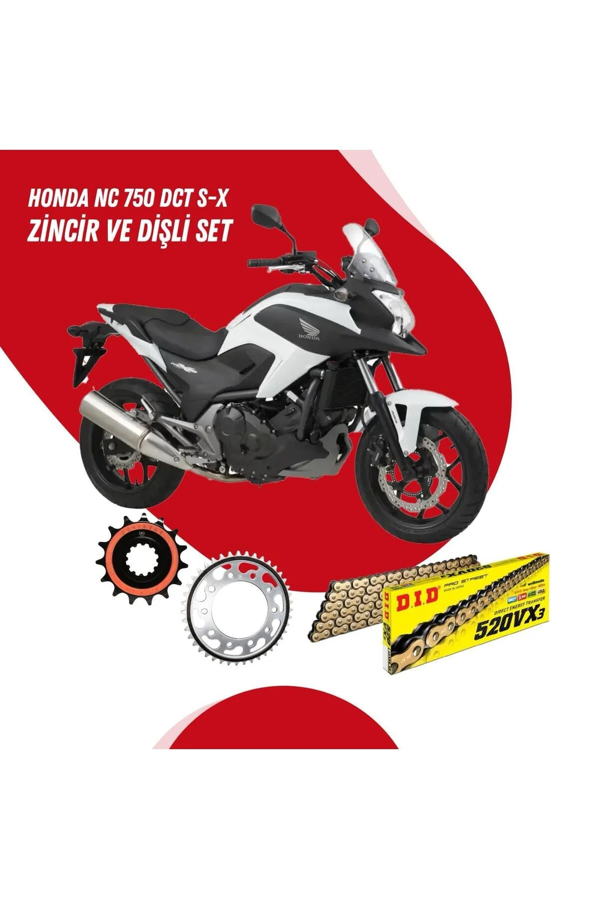زنجیر موتورسیکلت ست طلایی HONDA NC 750 DCT S X 14 20 VX3 D.I.D