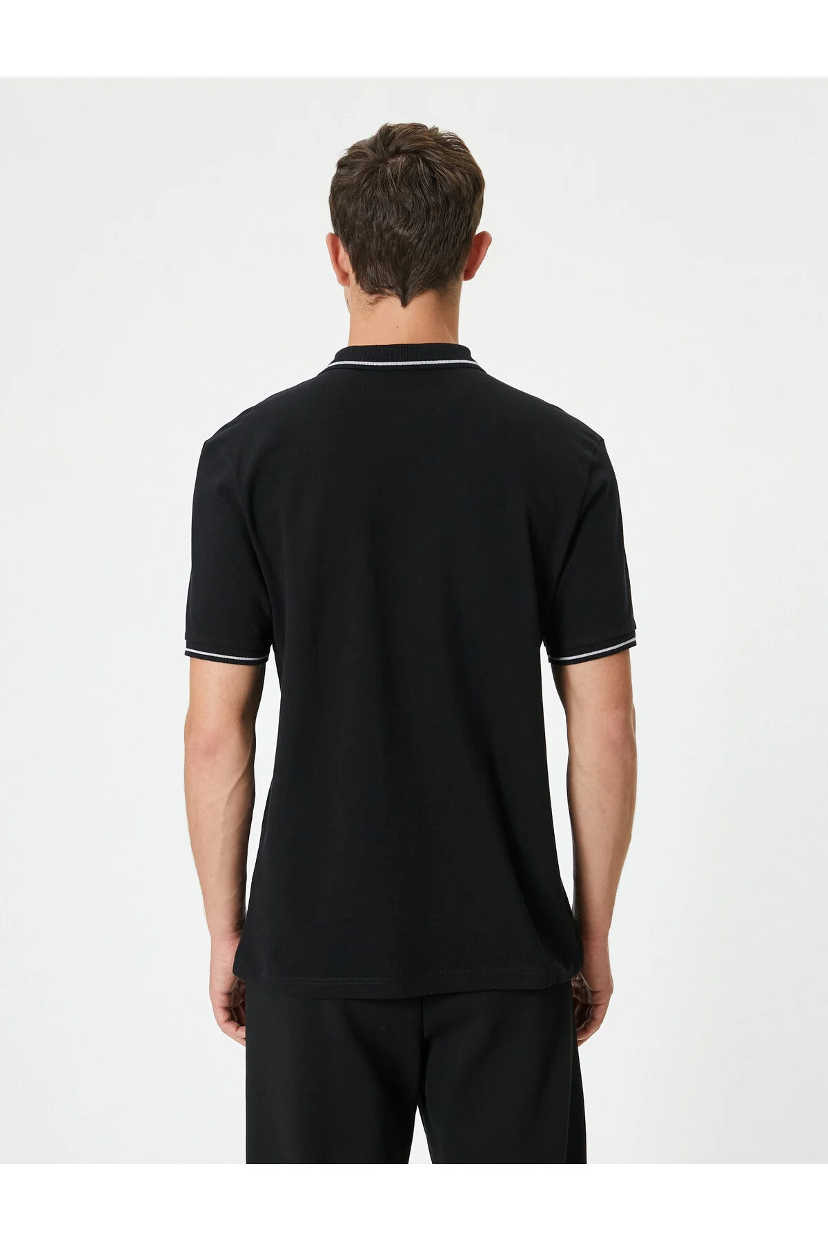 تی شرت یقه پولو مشکی مردانه پنبه آستین کوتاه Slim Fit Polo T Shirt Line کوتون Koton